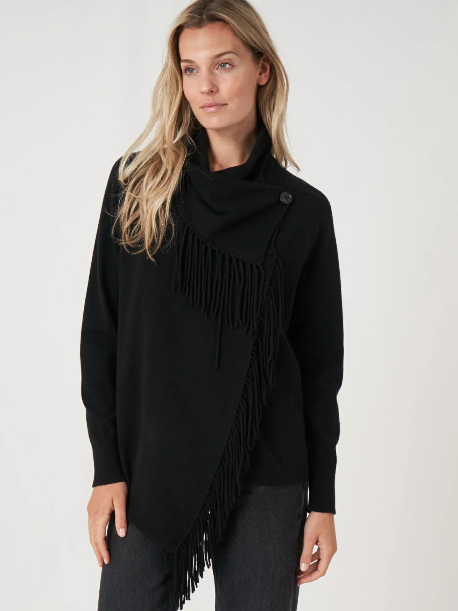 Asymmetrisch Vest Met Franje Van Cashmere-Mix
