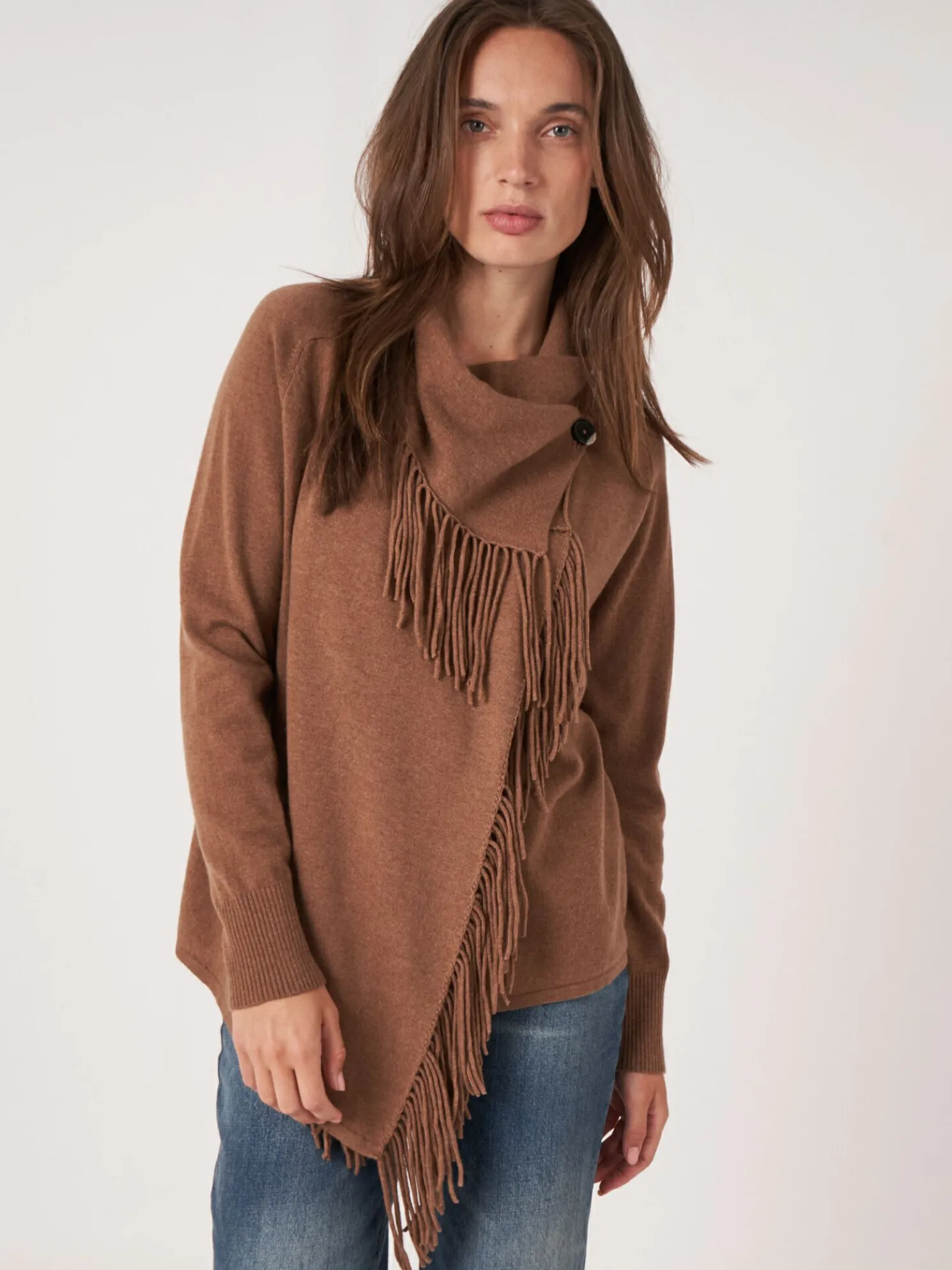Asymmetrisch Vest Met Franje Van Cashmere-Mix