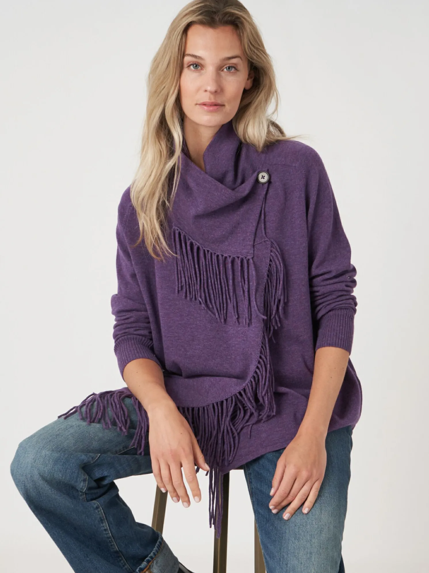 Asymmetrisch Vest Met Franje Van Cashmere-Mix