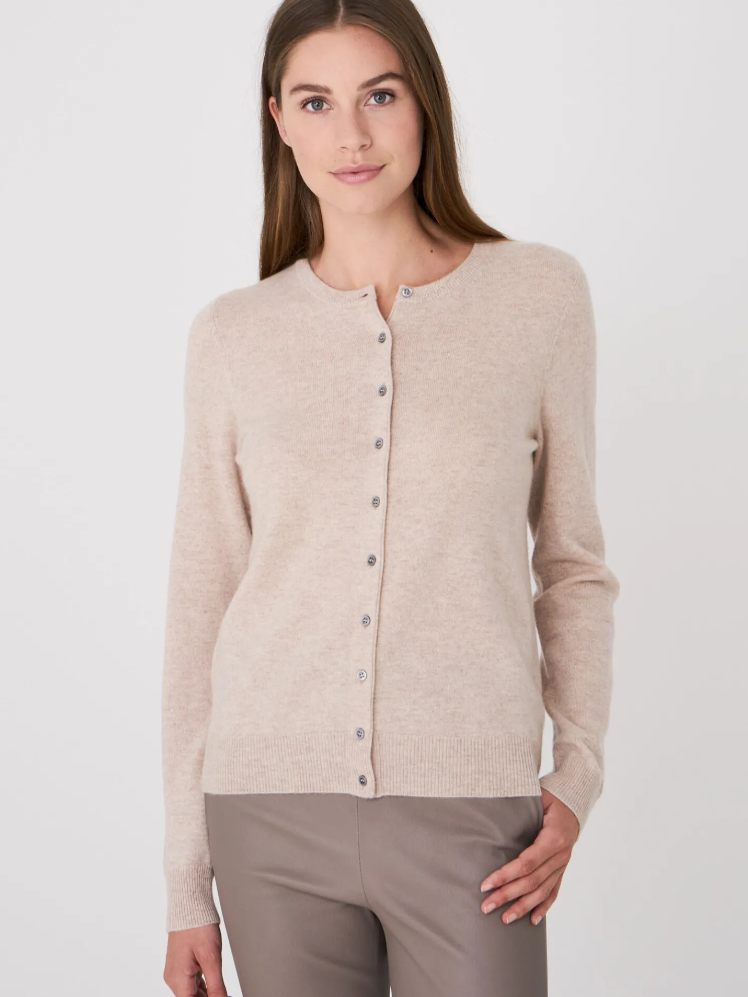 Basic Cashmere Cardigan Met Ronde Hals