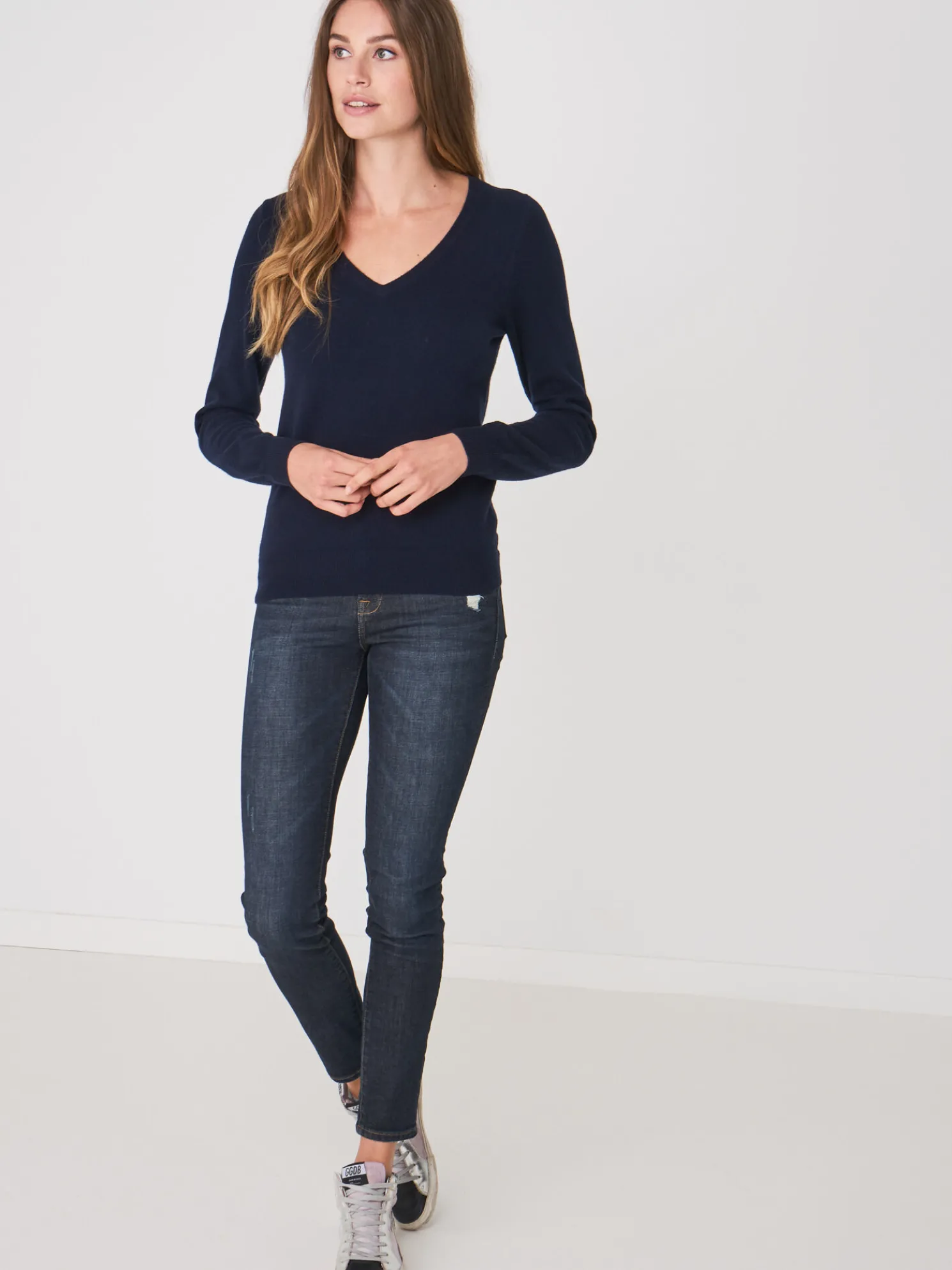 Basic Organisch Cashmere V-Hals Trui