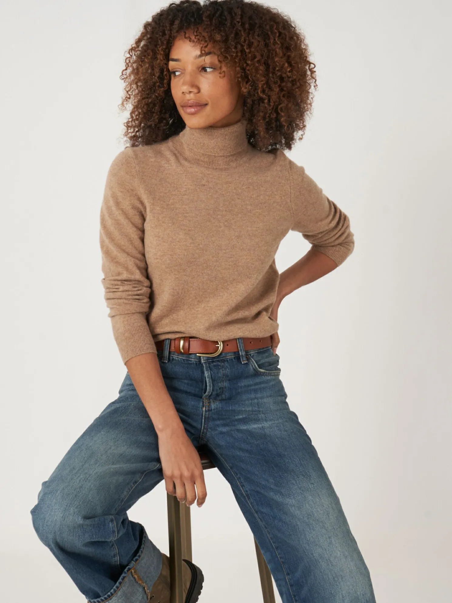 Basic Organisch Cashmere Trui Met Rolkraag