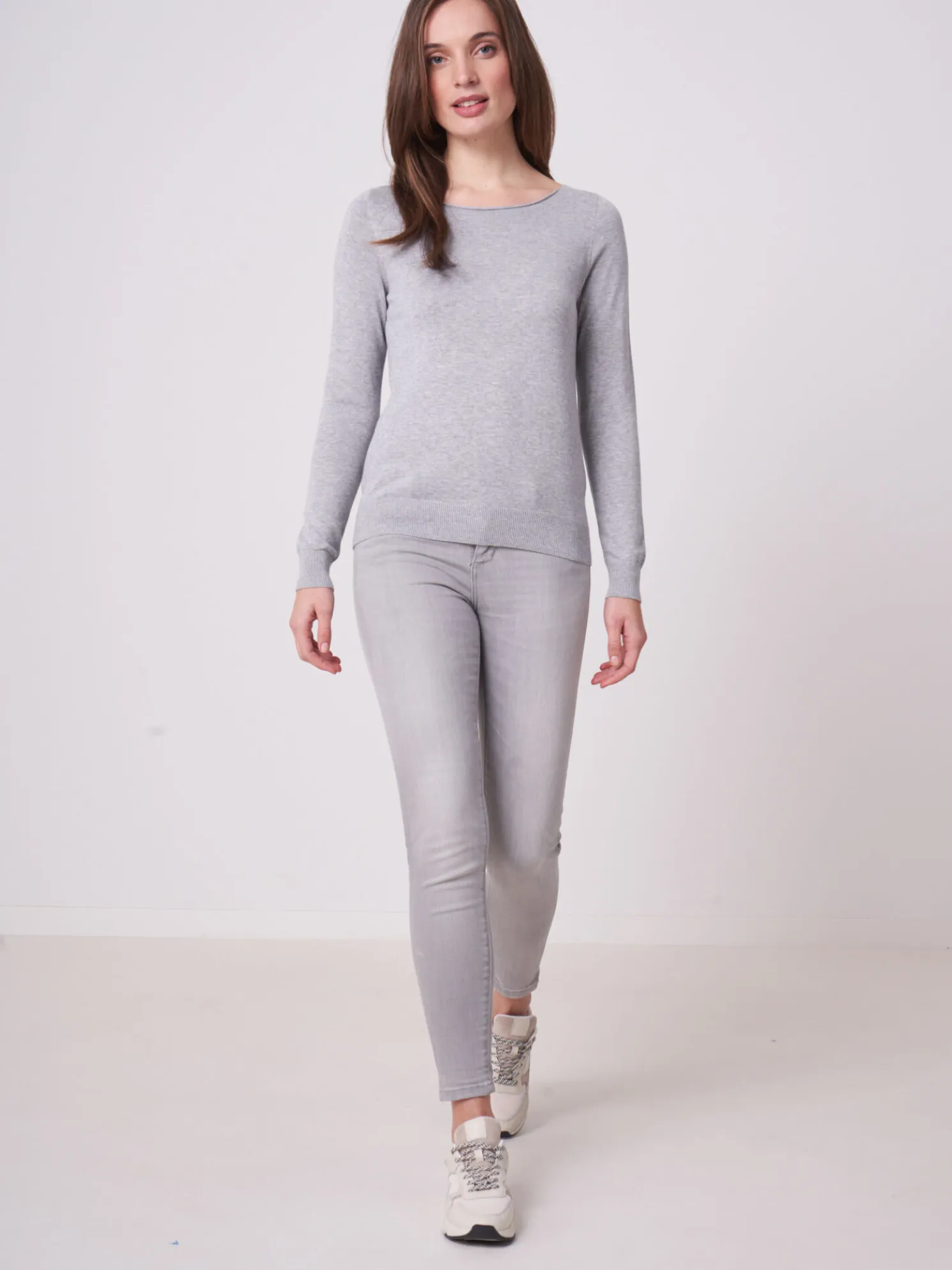 Basic Trui Met Boothals Van Katoenmix