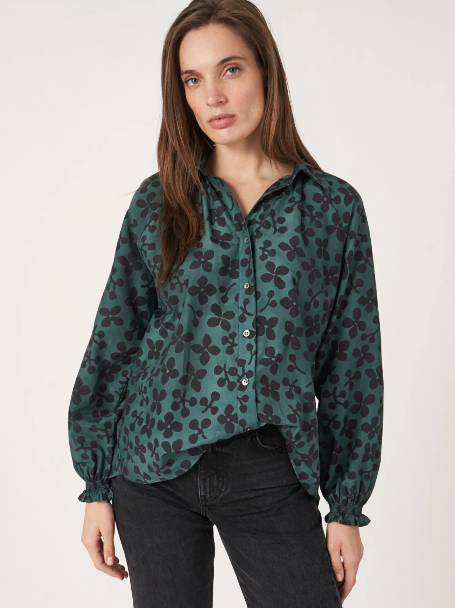 Blouse Met Bloemenprint Van Katoen-Zijde-Mix