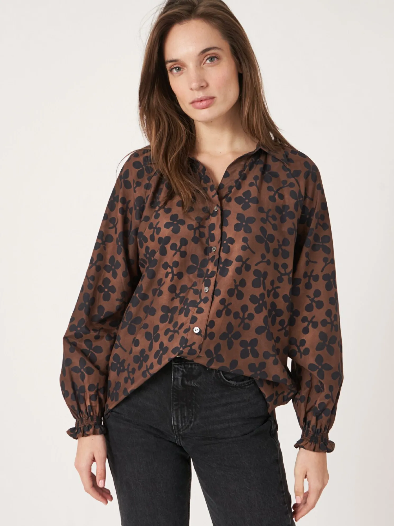 Blouse Met Bloemenprint Van Katoen-Zijde-Mix