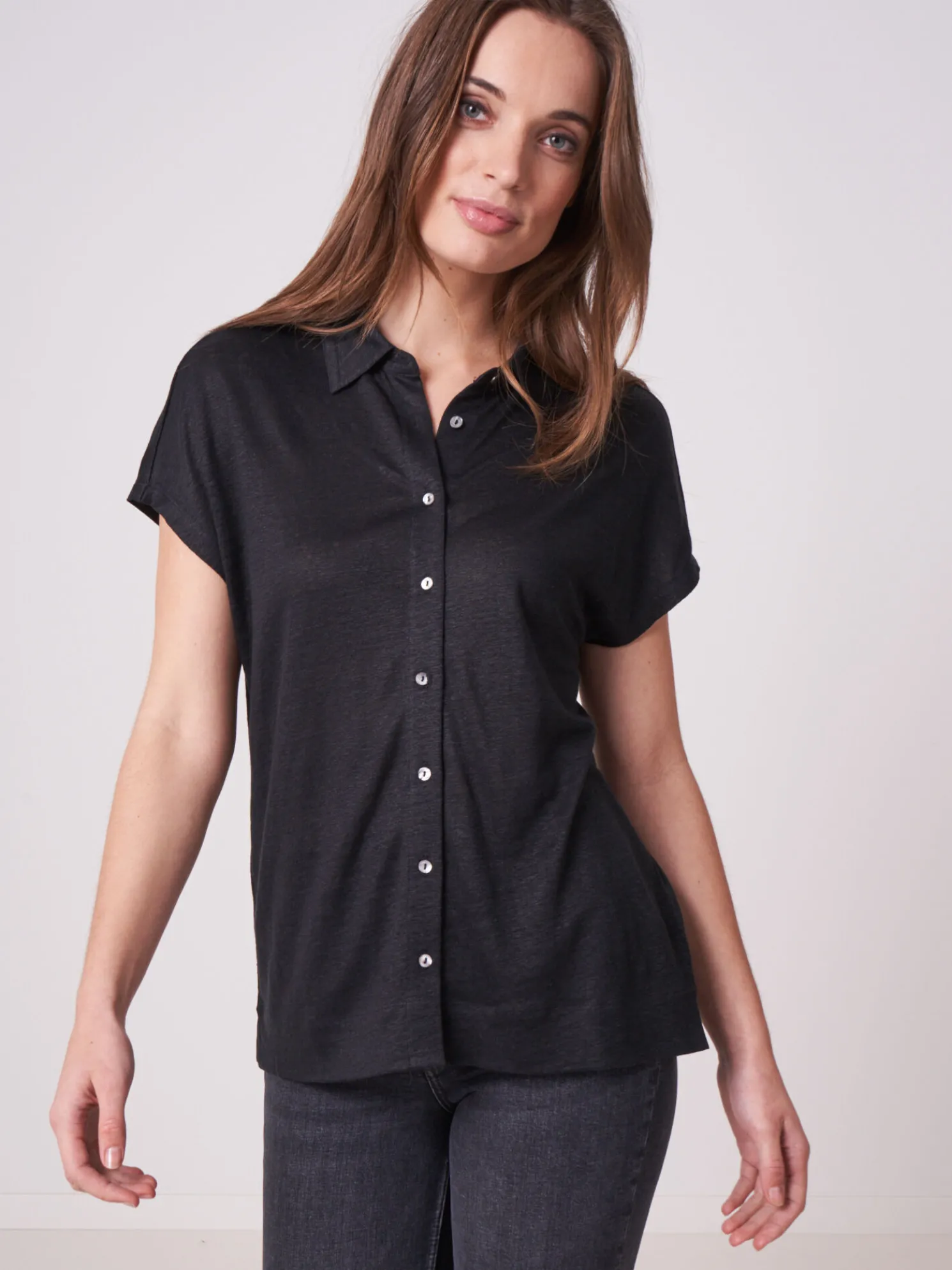 Blousetop Met Linnen Overhemdkraag