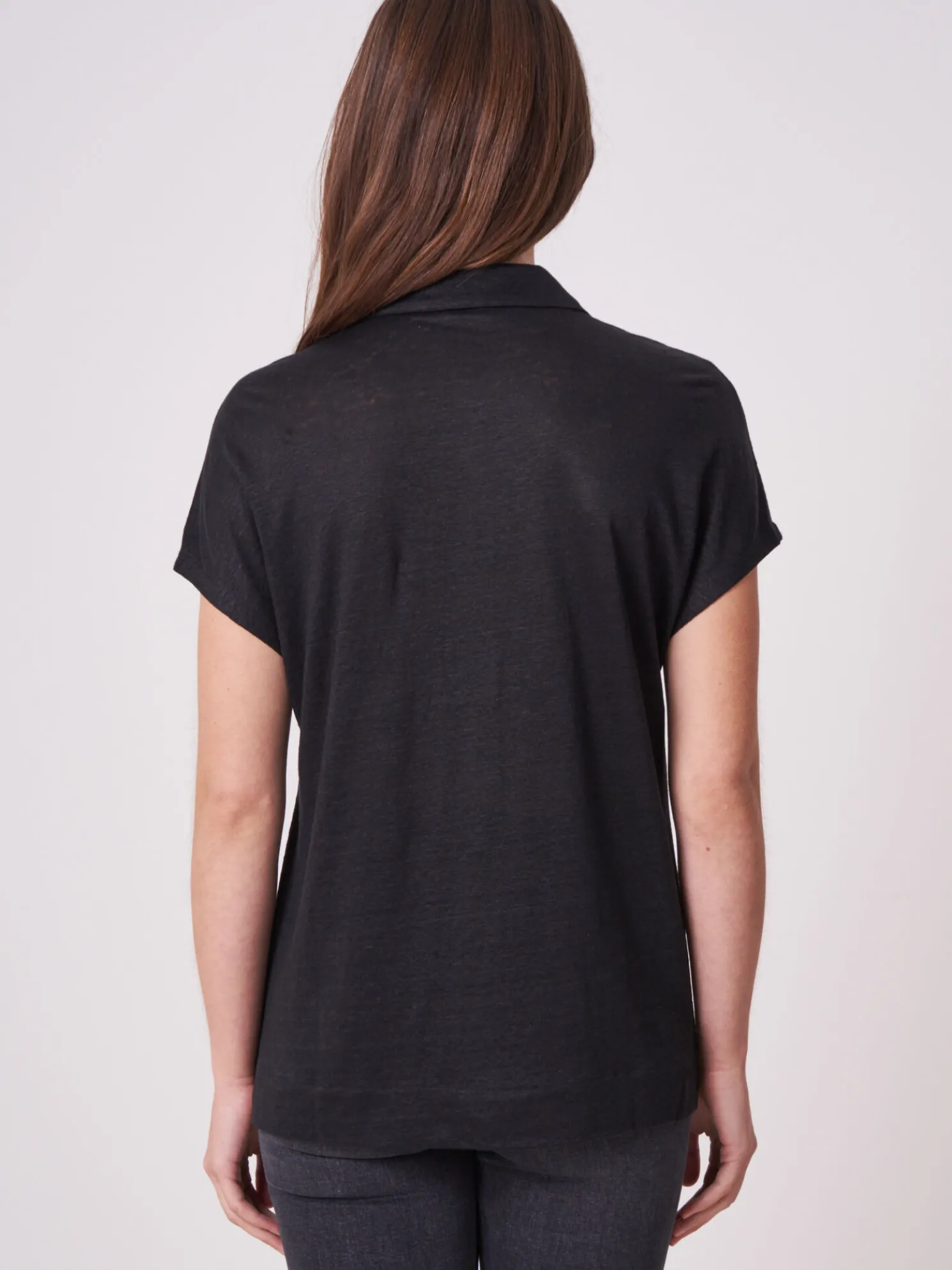 Blousetop Met Linnen Overhemdkraag