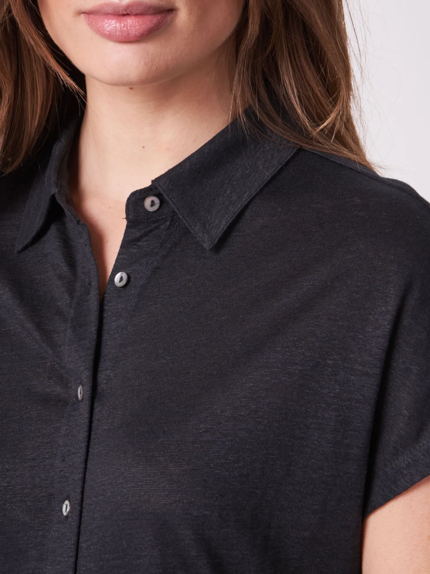 Blousetop Met Linnen Overhemdkraag