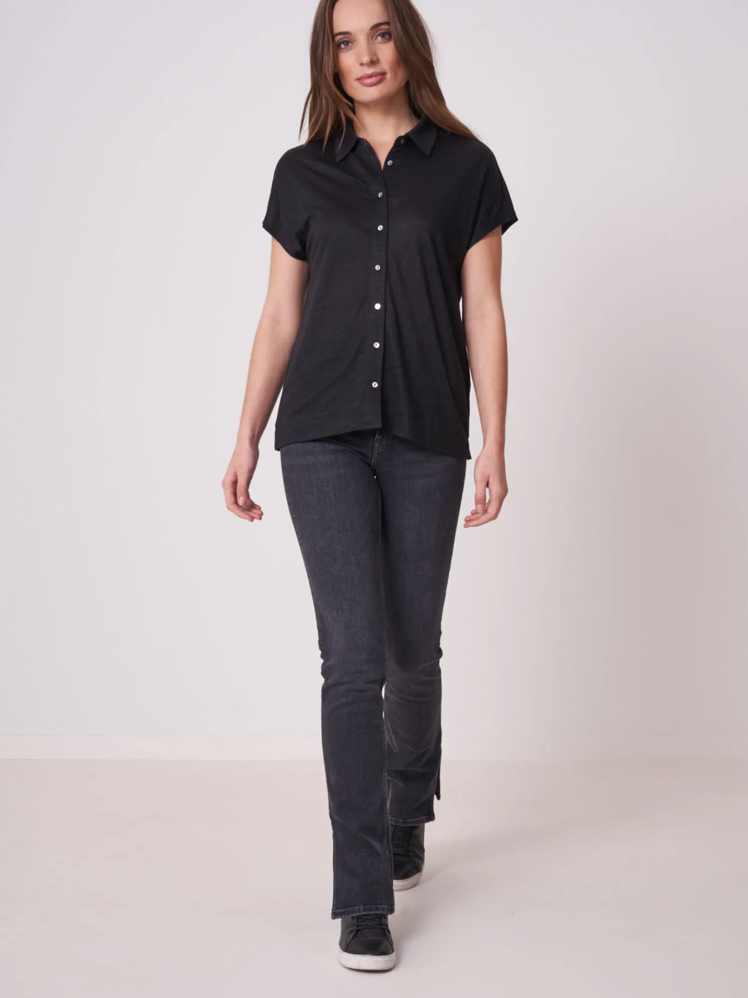 Blousetop Met Linnen Overhemdkraag