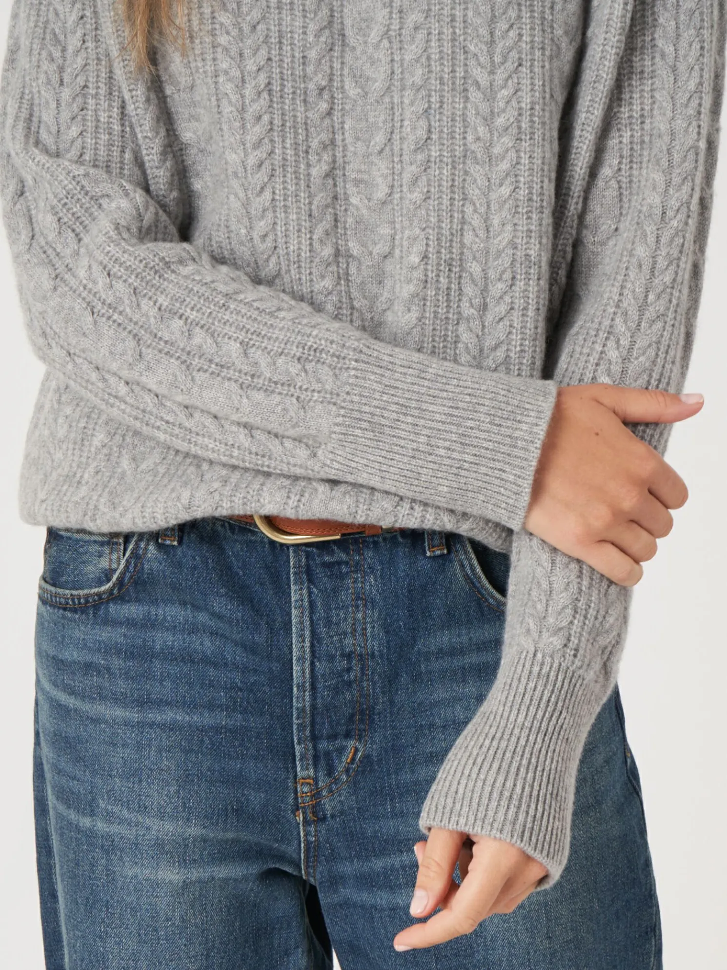 Cashmere Kabeltrui Met Raglanmouwen