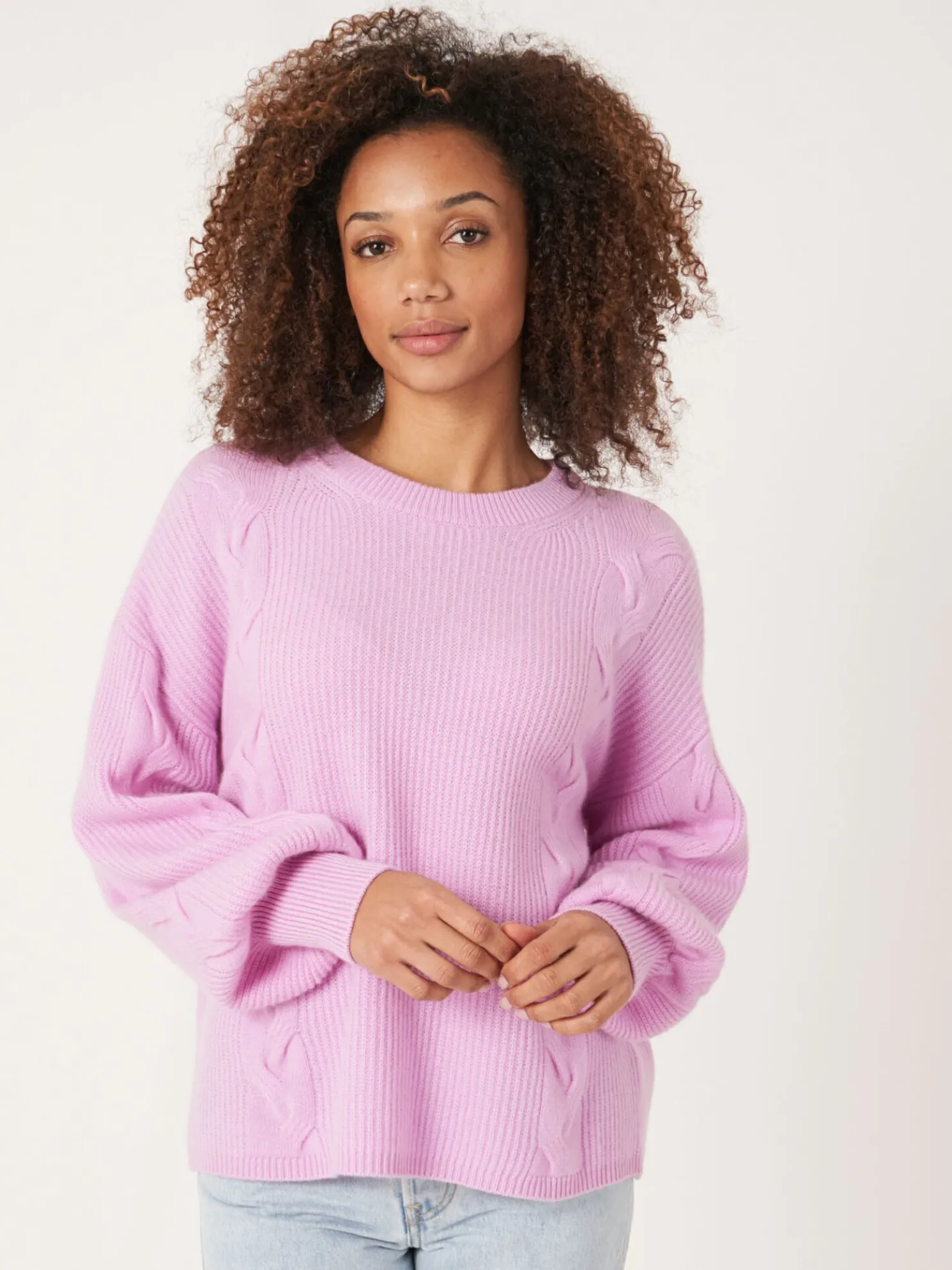 Cashmere Pullover Met Textuur En Pofmouwen