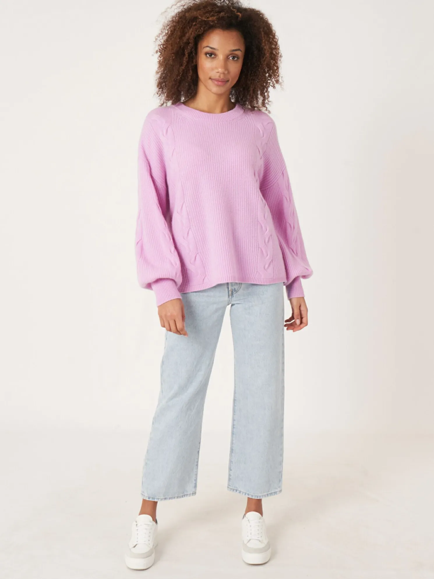 Cashmere Pullover Met Textuur En Pofmouwen