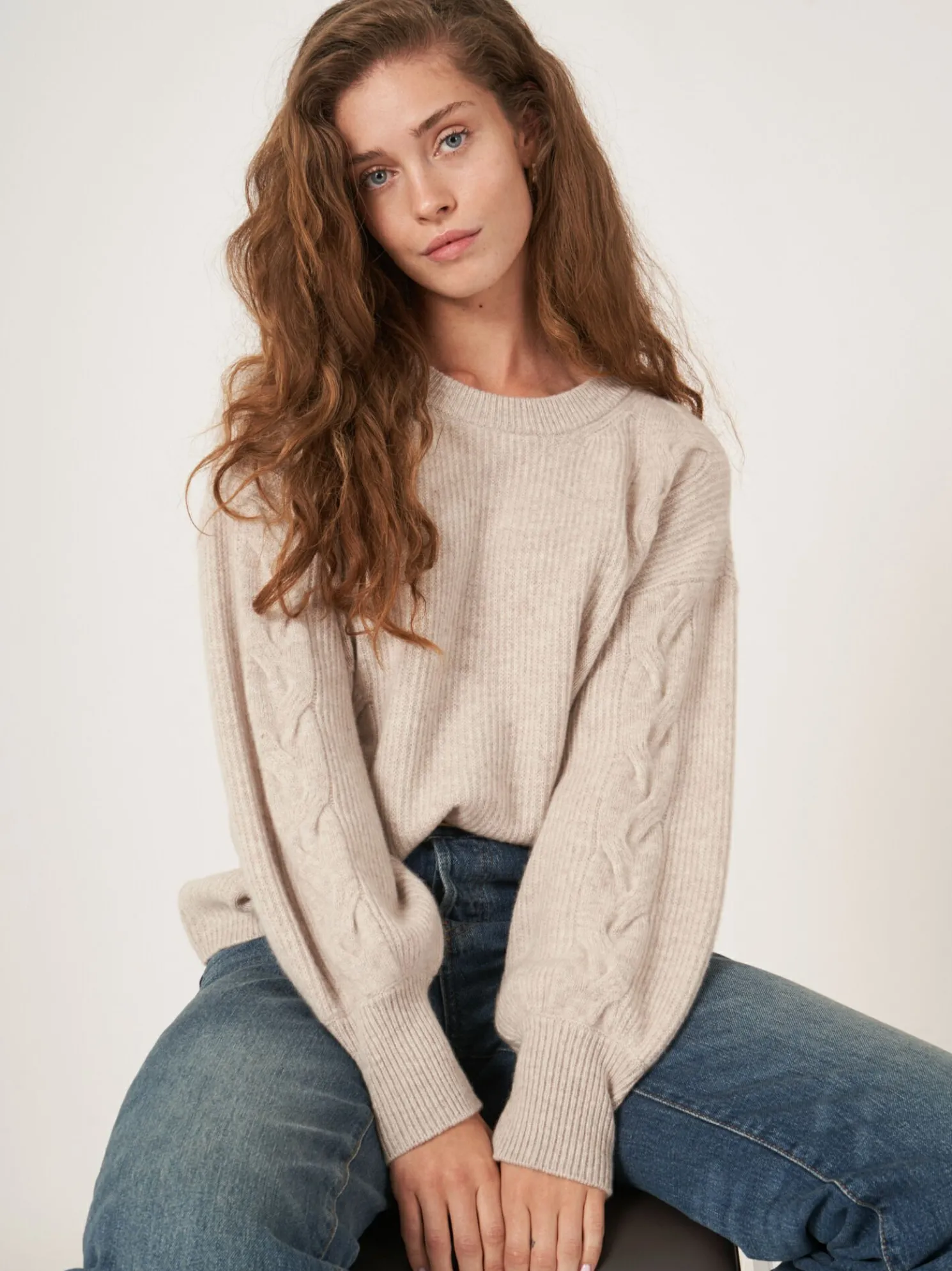 Cashmere Pullover Met Textuur En Pofmouwen