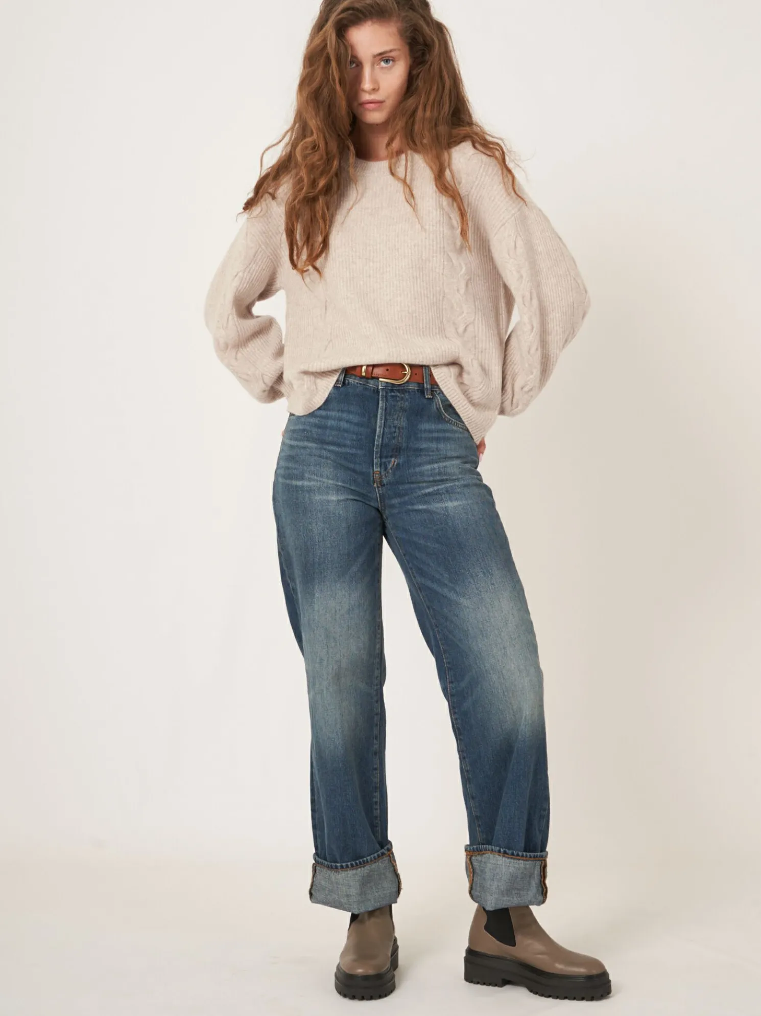 Cashmere Pullover Met Textuur En Pofmouwen