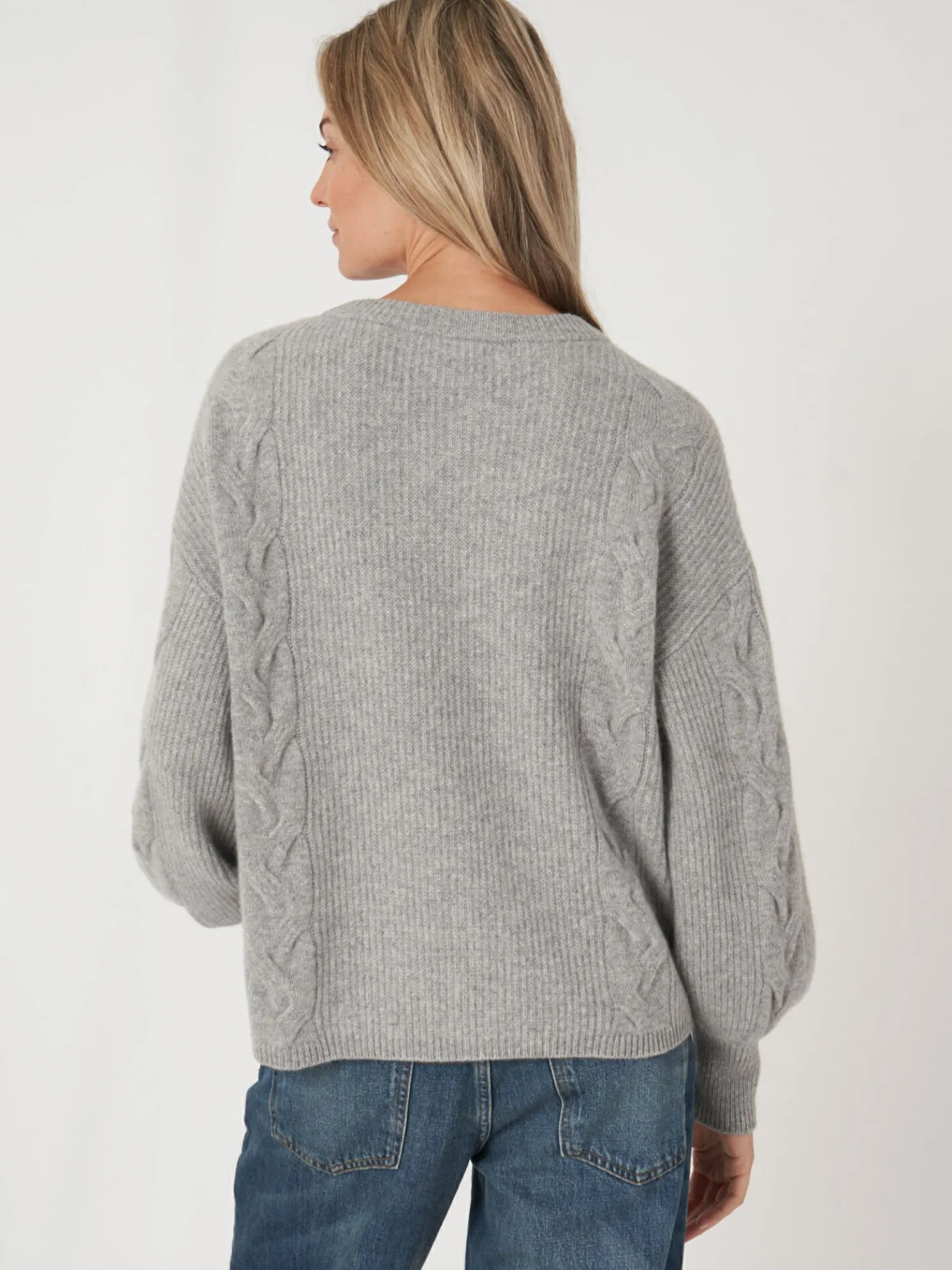 Cashmere Pullover Met Textuur En Pofmouwen