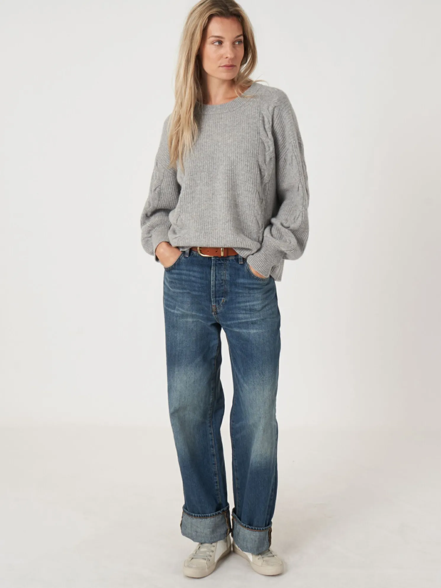 Cashmere Pullover Met Textuur En Pofmouwen