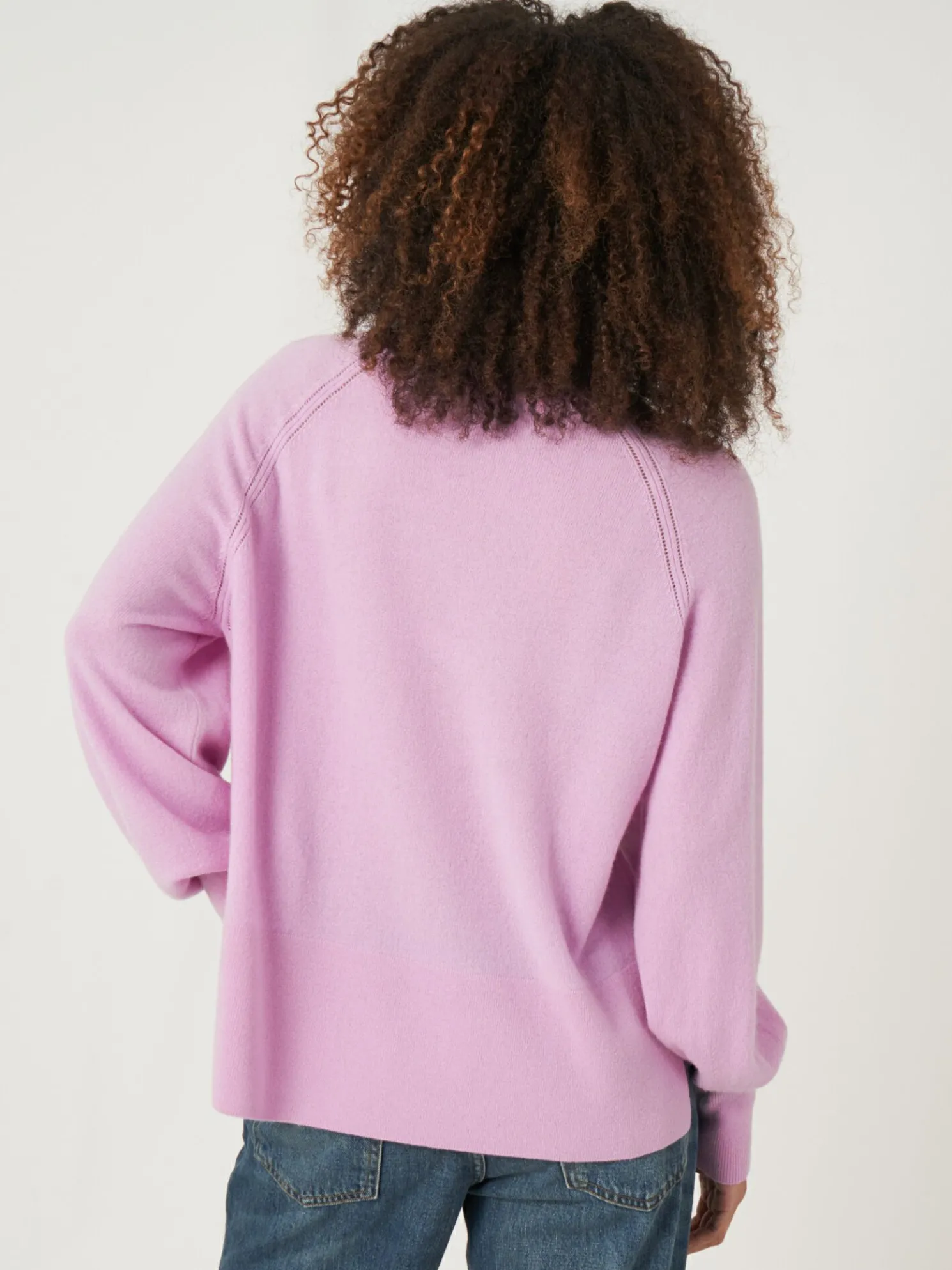 Cashmere Raglan Trui Met Hoge Ribboord En Zijsplit