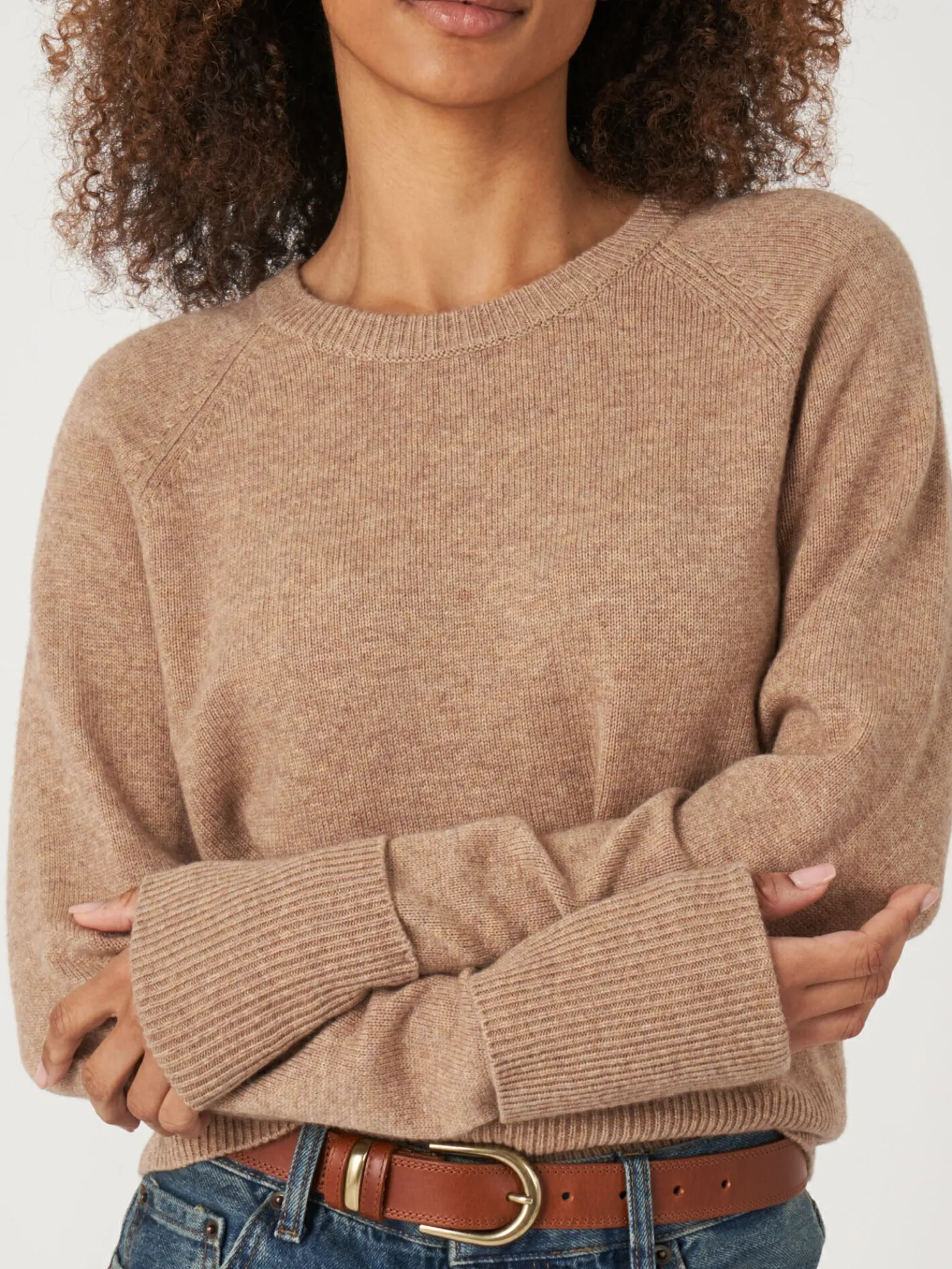 Cashmere Raglantrui Met Opgerolde Mouwen