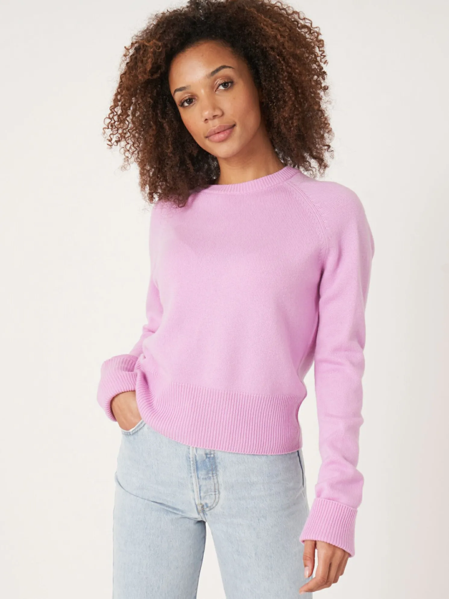 Cashmere Raglantrui Met Opgerolde Mouwen