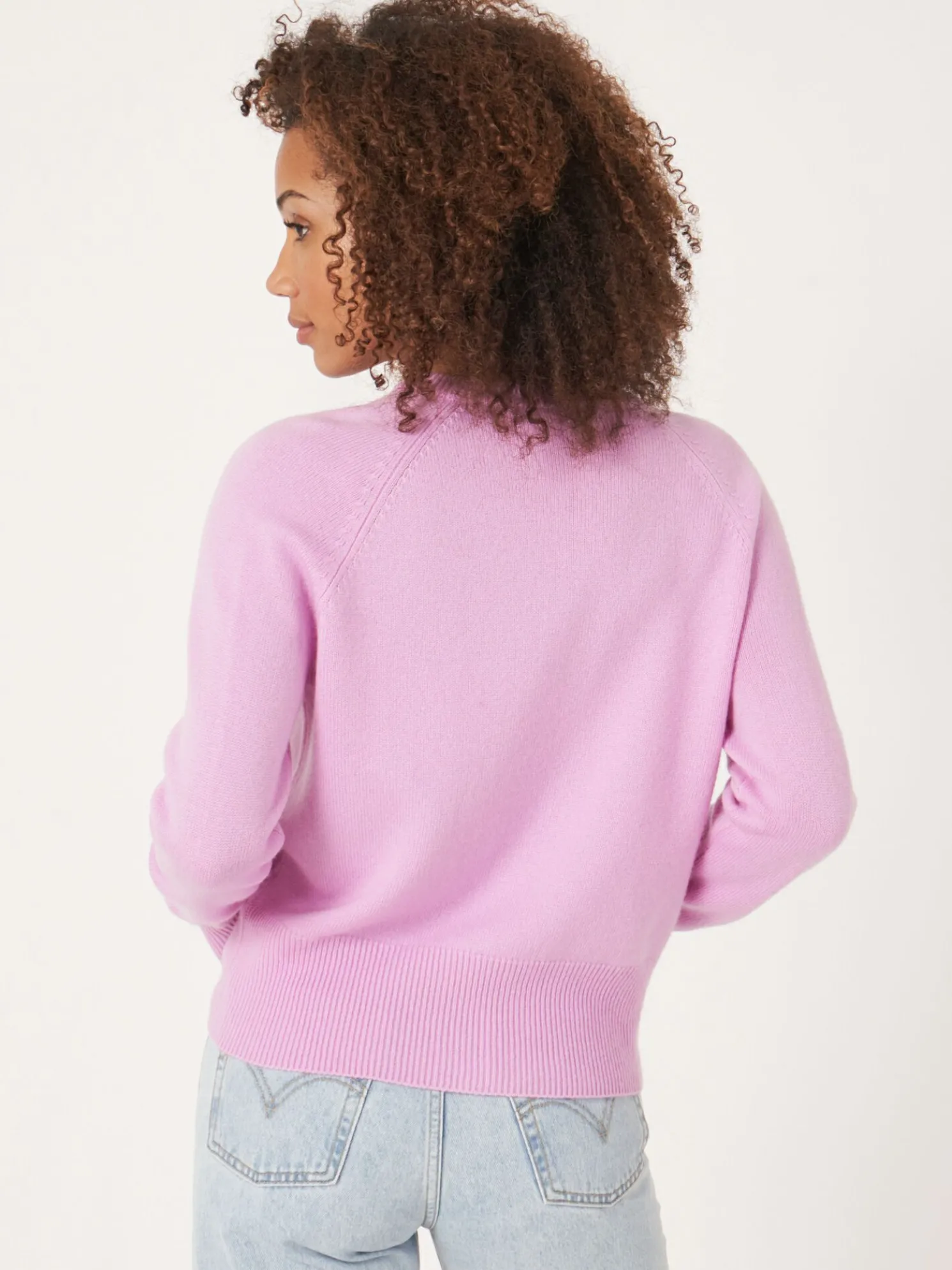 Cashmere Raglantrui Met Opgerolde Mouwen