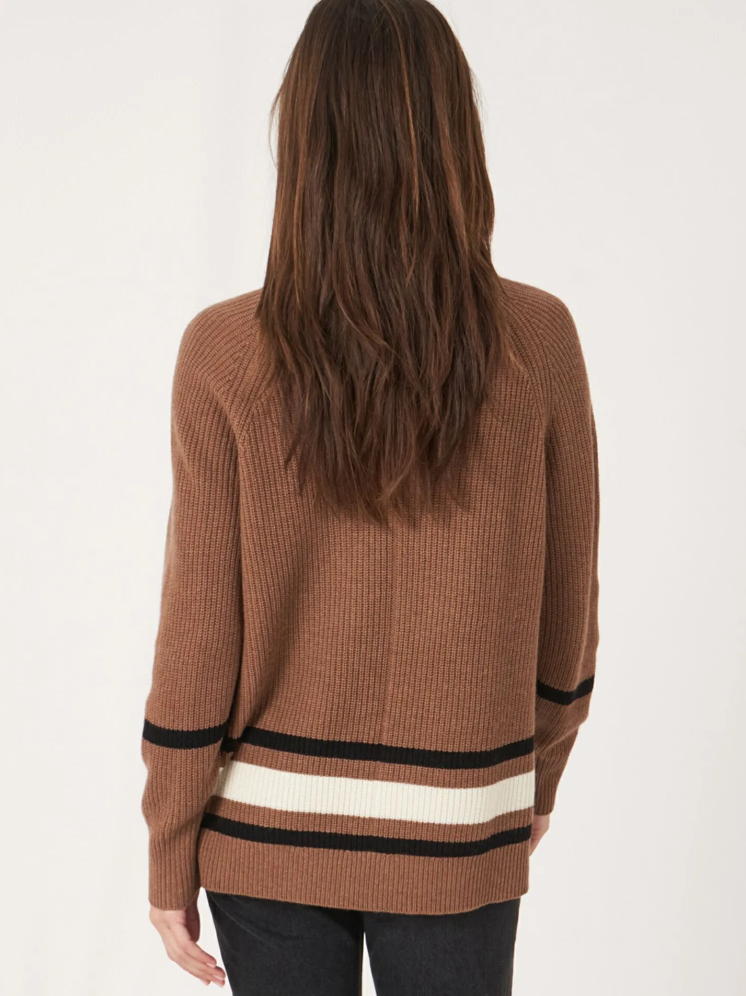 Cashmere Sweater Met Hoge Hals En Gestreept Detail