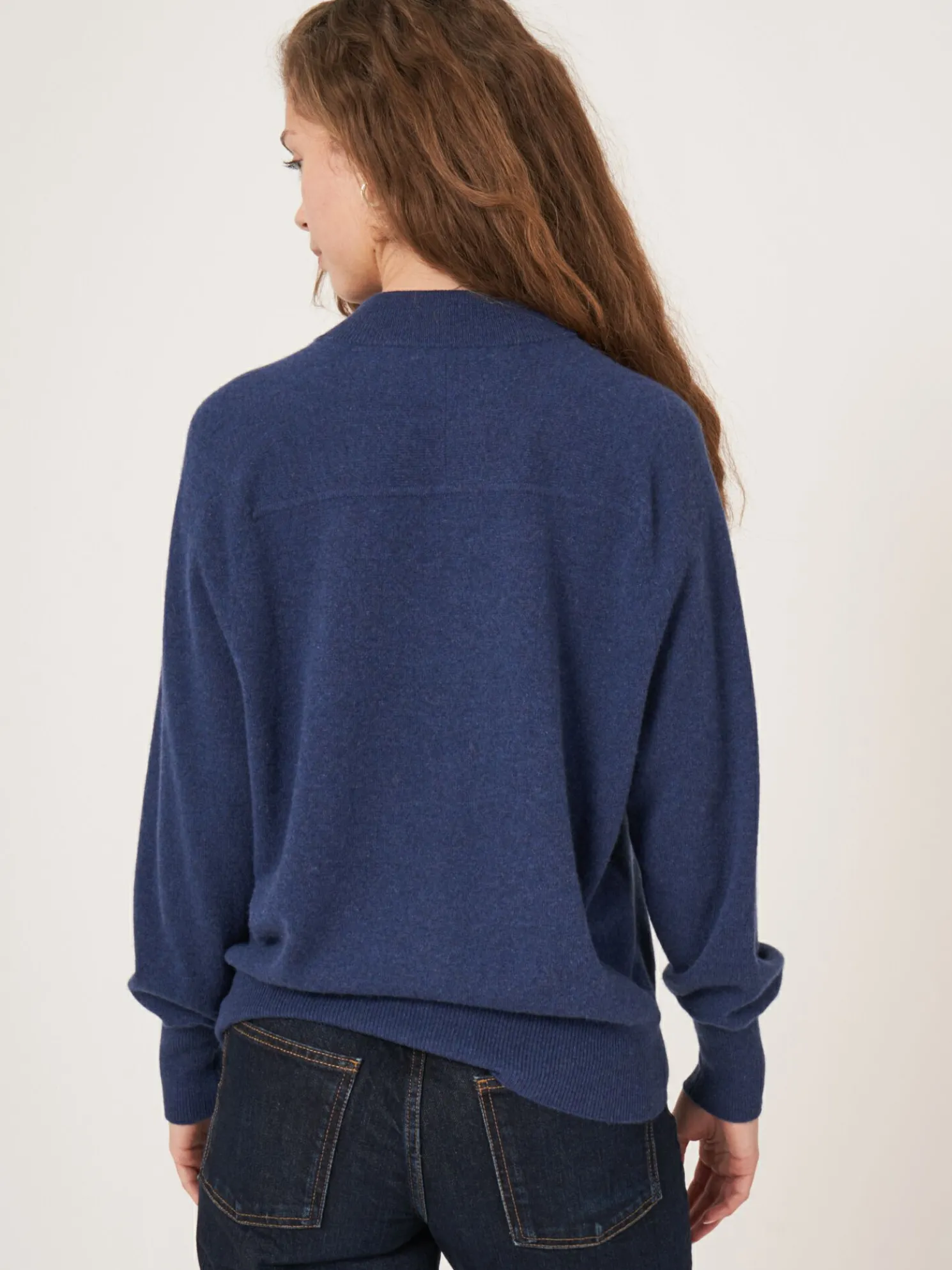 Cashmere Trui Met Baseballkraag En Halve Knoopsluiting