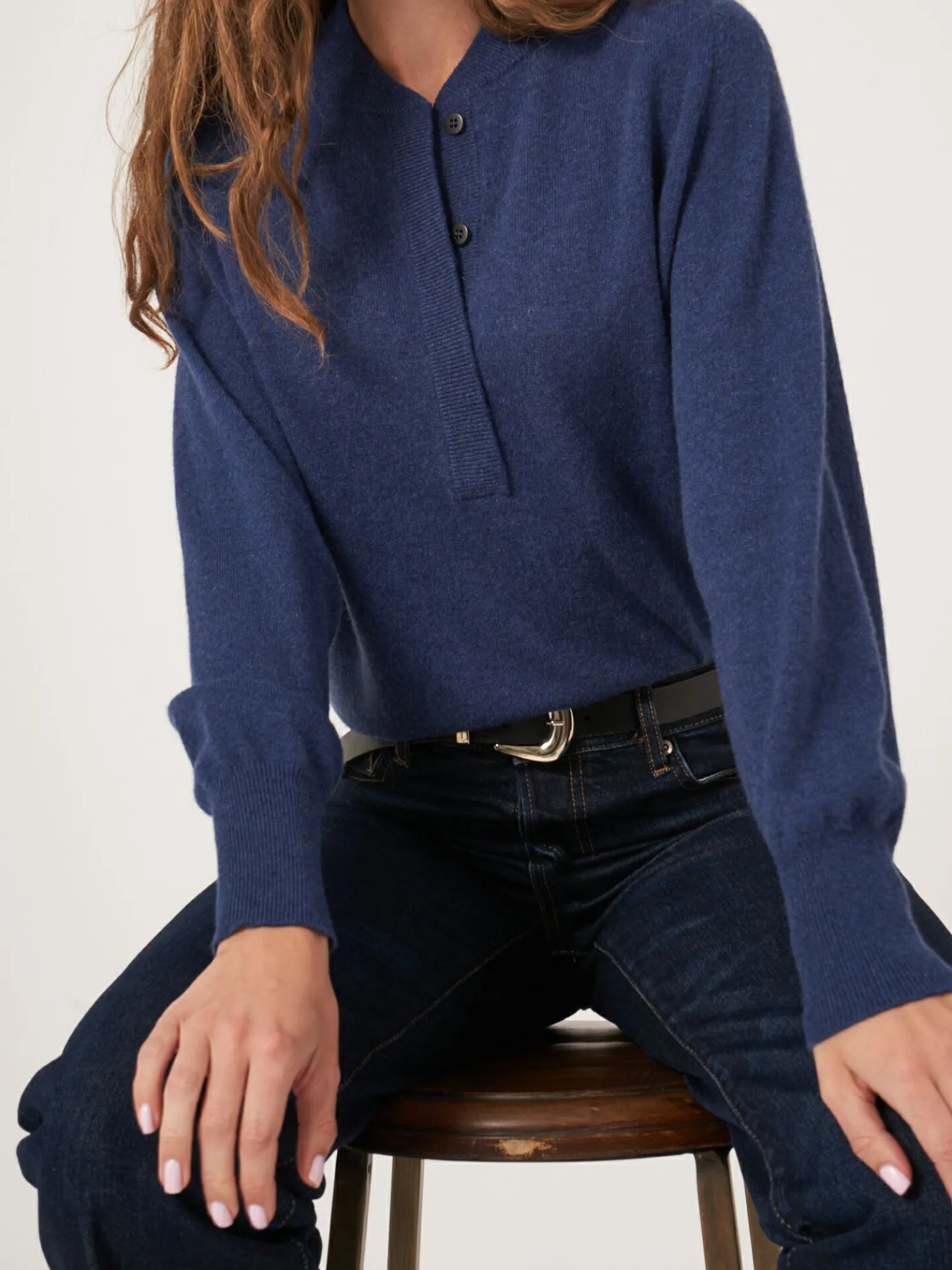 Cashmere Trui Met Baseballkraag En Halve Knoopsluiting