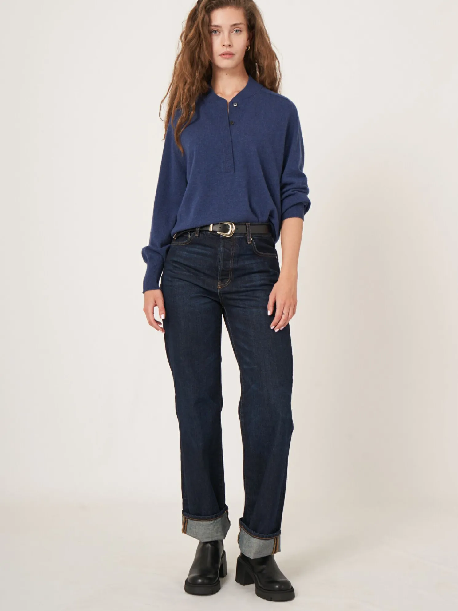 Cashmere Trui Met Baseballkraag En Halve Knoopsluiting