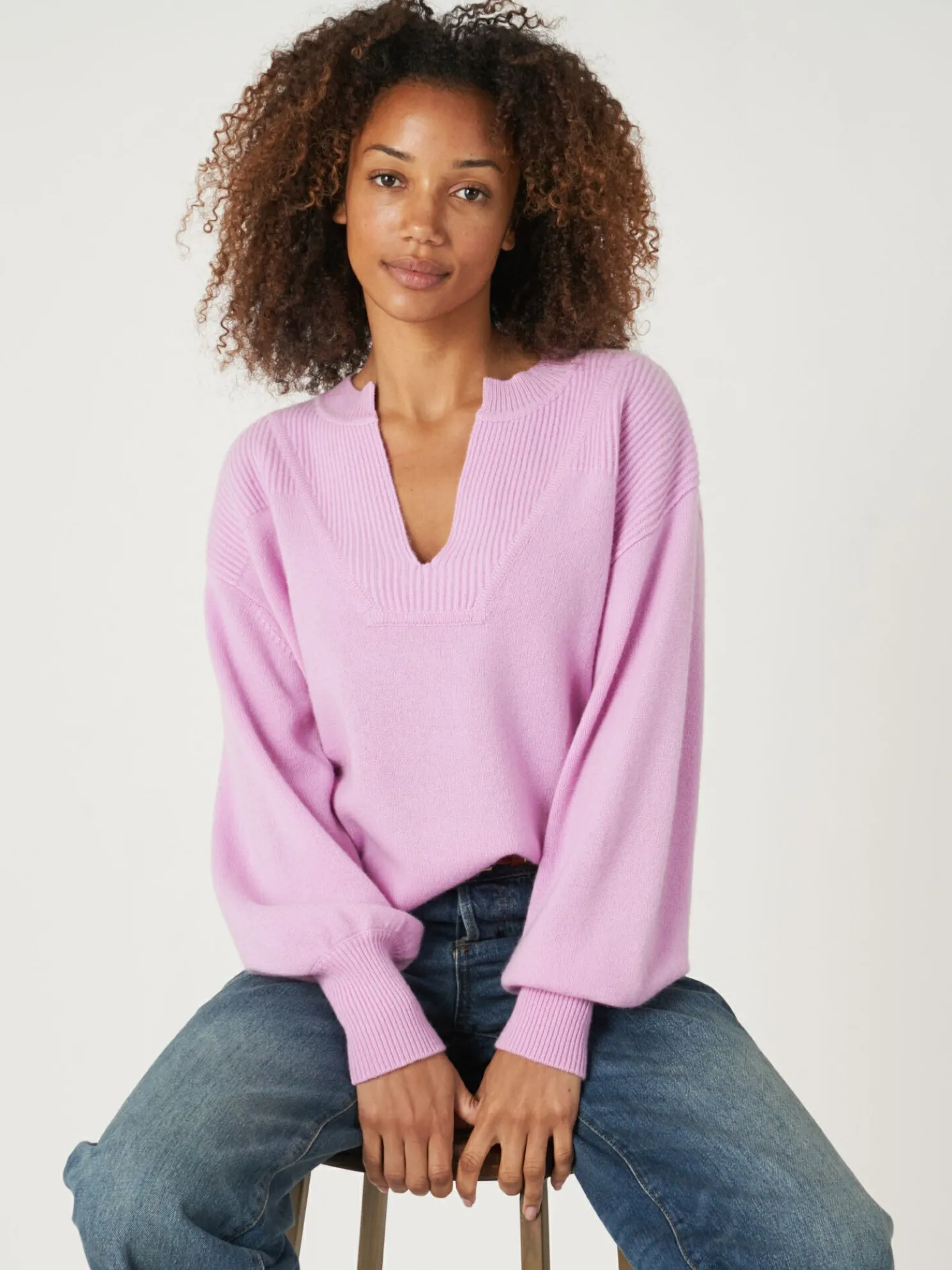 Cashmere Trui Met Kraag Met Split En Rib Detail