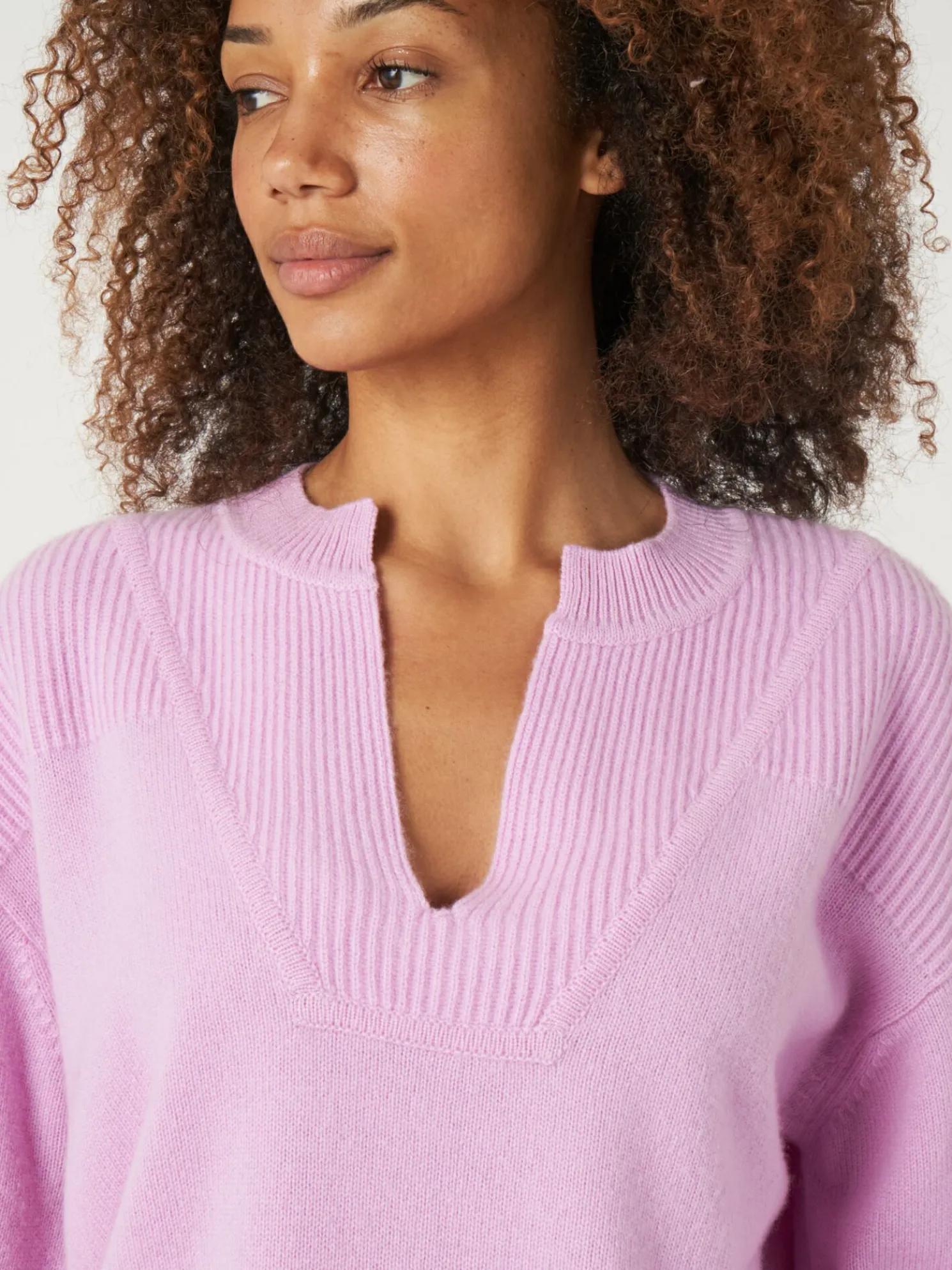 Cashmere Trui Met Kraag Met Split En Rib Detail