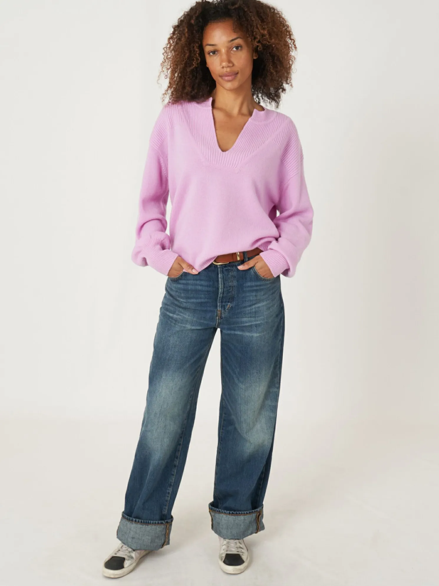 Cashmere Trui Met Kraag Met Split En Rib Detail