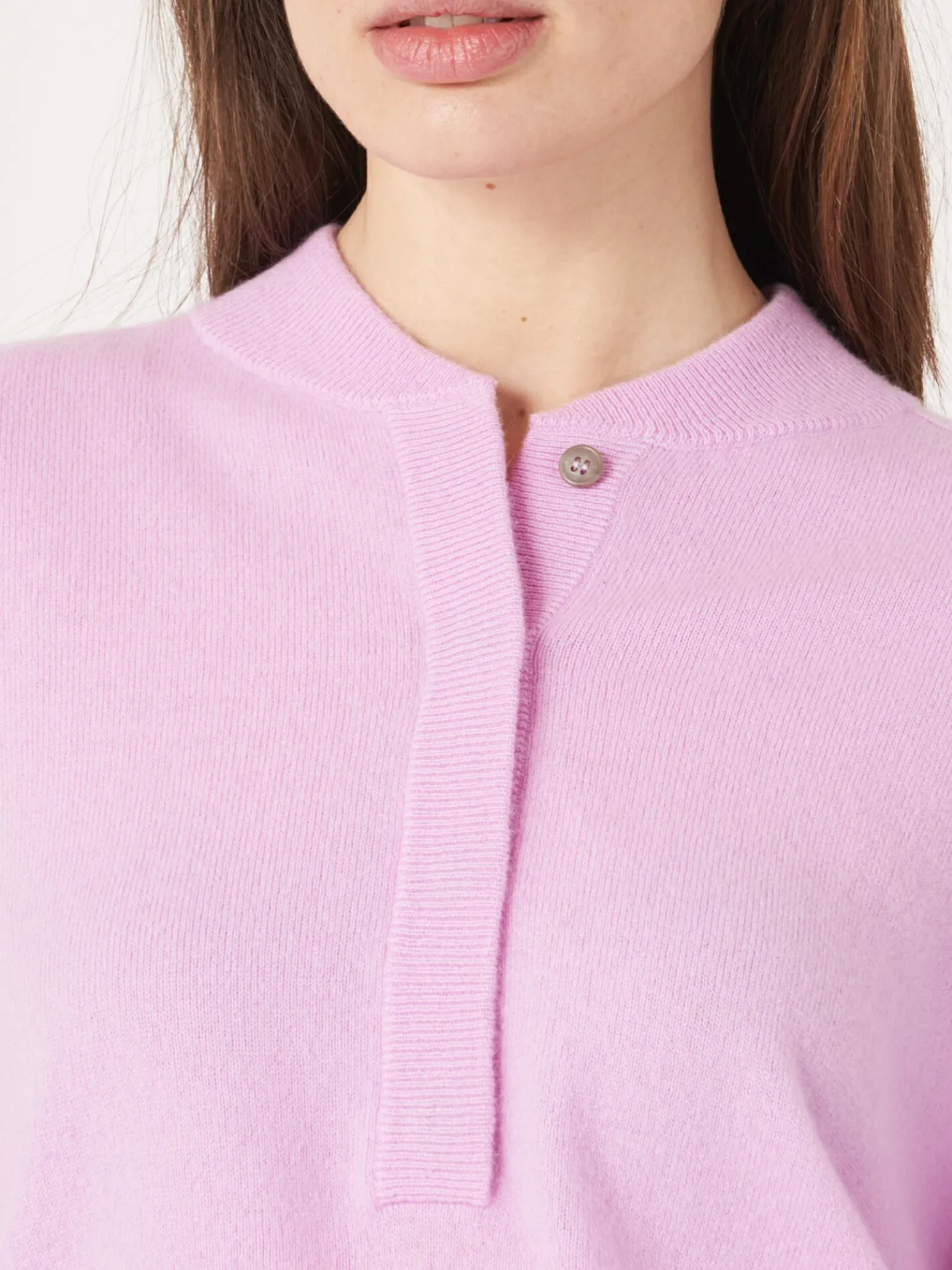 Cashmere Trui Met Baseballkraag En Halve Knoopsluiting