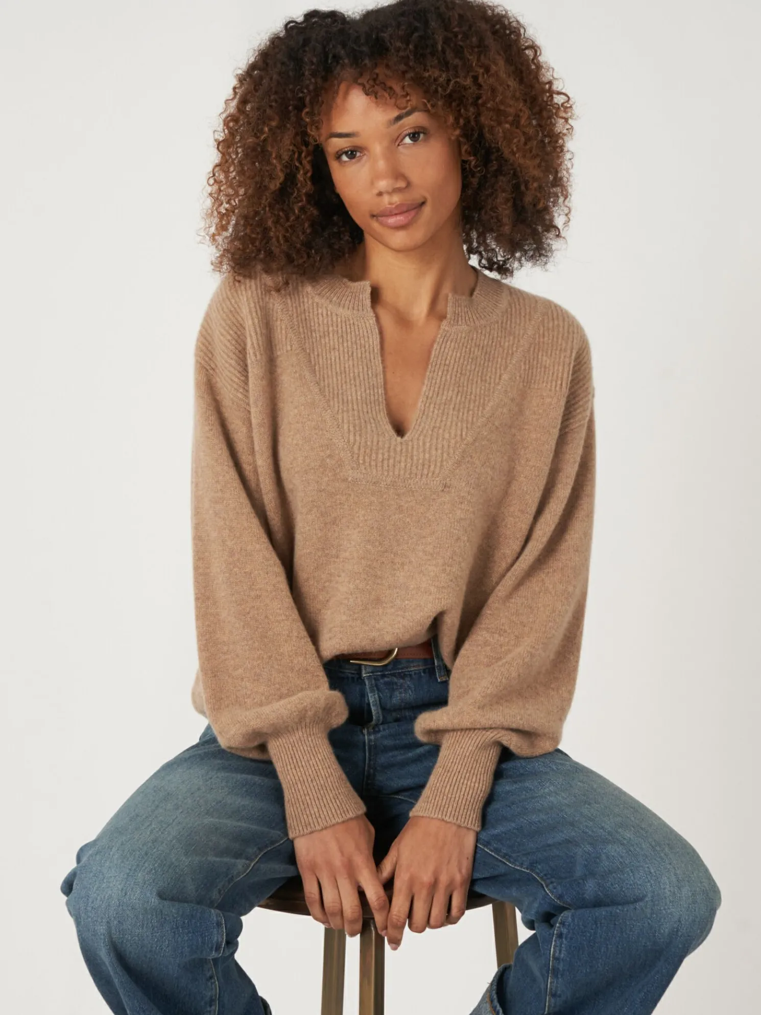 Cashmere Trui Met Kraag Met Split En Rib Detail