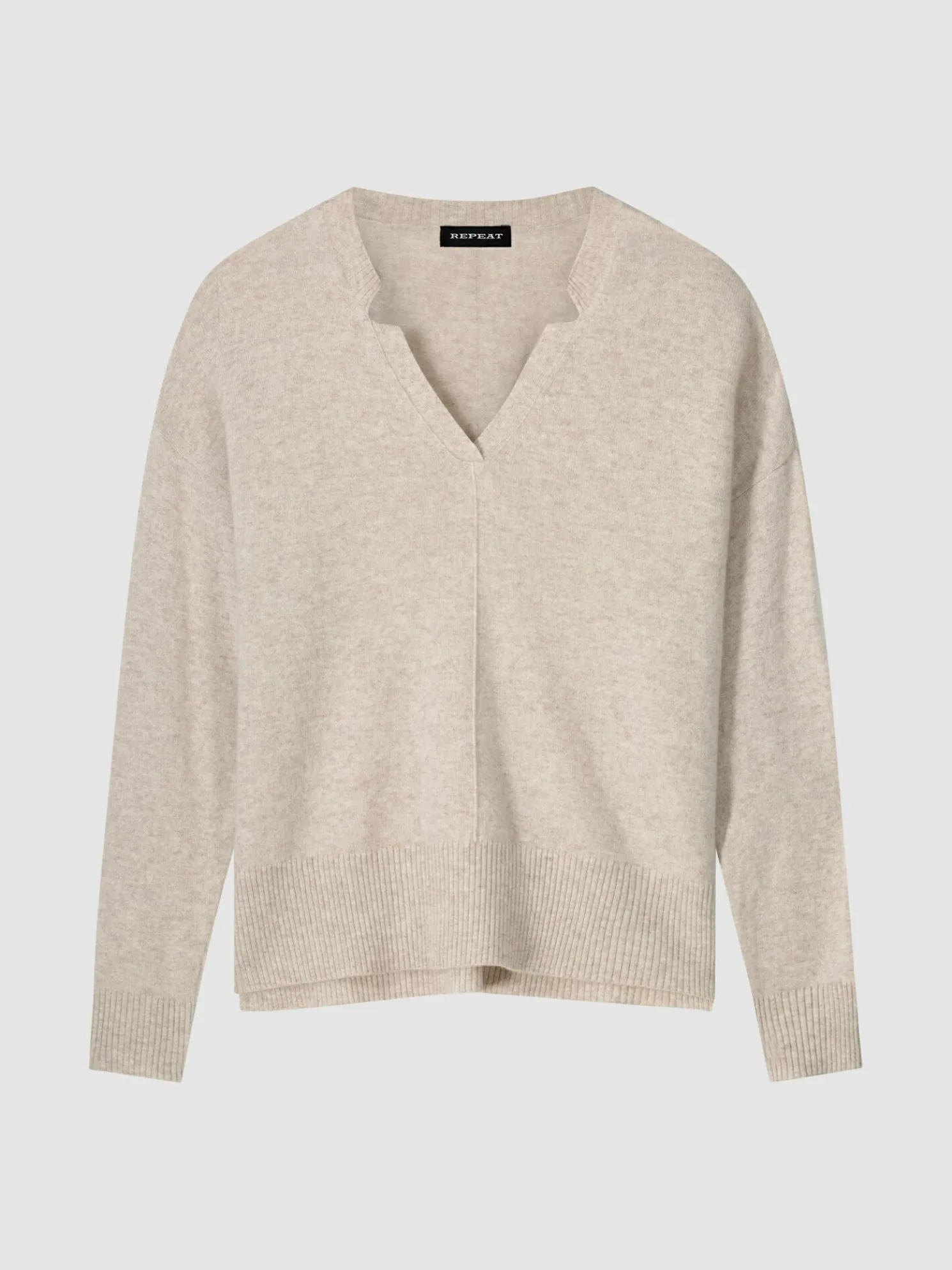 Cashmere Trui Met V-Hals En Zijsplitten