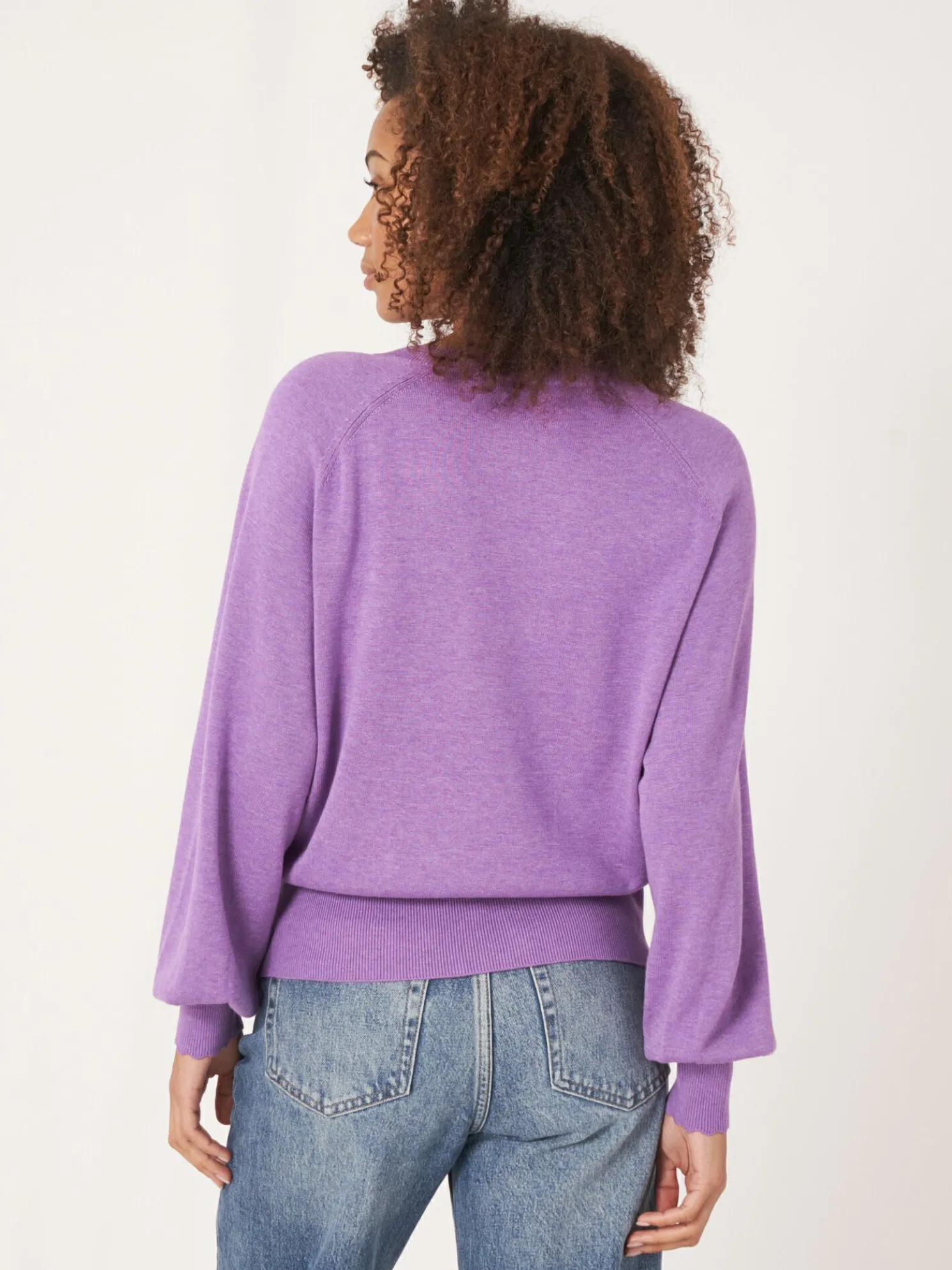 Diepe V-Hals Trui Met Zadel-Pofmouwen