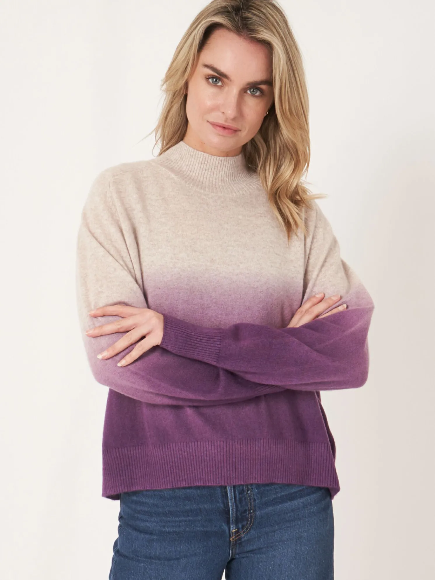 Dip Dye Cashmere Trui Met Opstaande Kraag