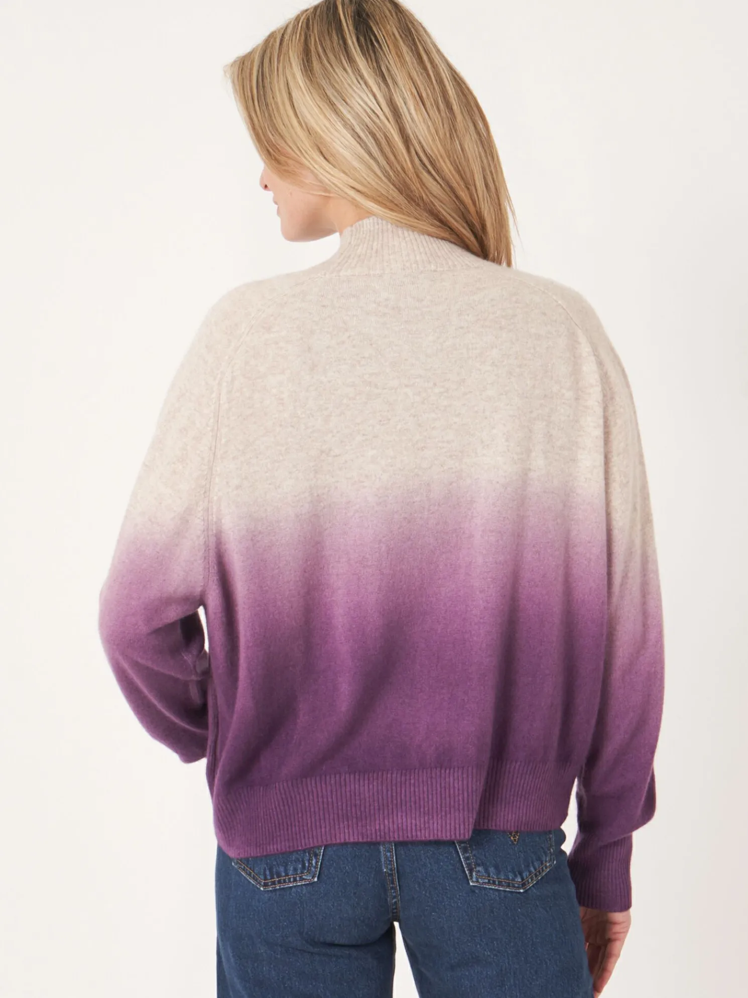 Dip Dye Cashmere Trui Met Opstaande Kraag