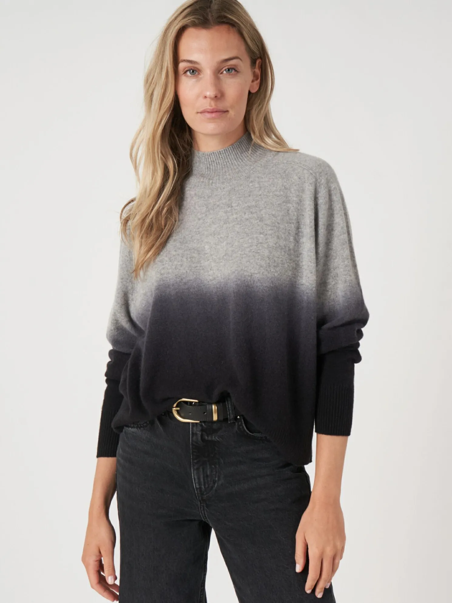 Dip Dye Cashmere Trui Met Opstaande Kraag