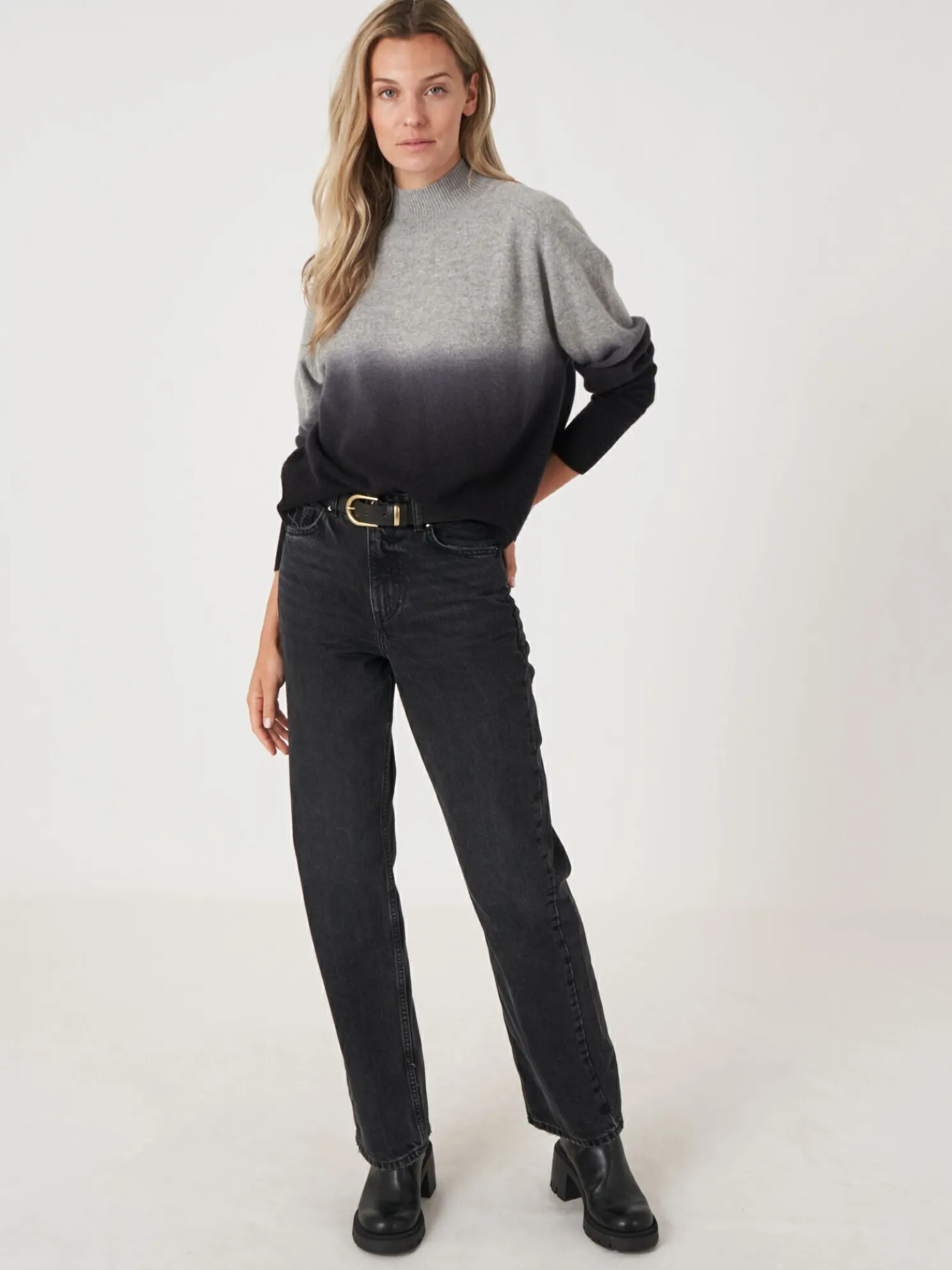 Dip Dye Cashmere Trui Met Opstaande Kraag