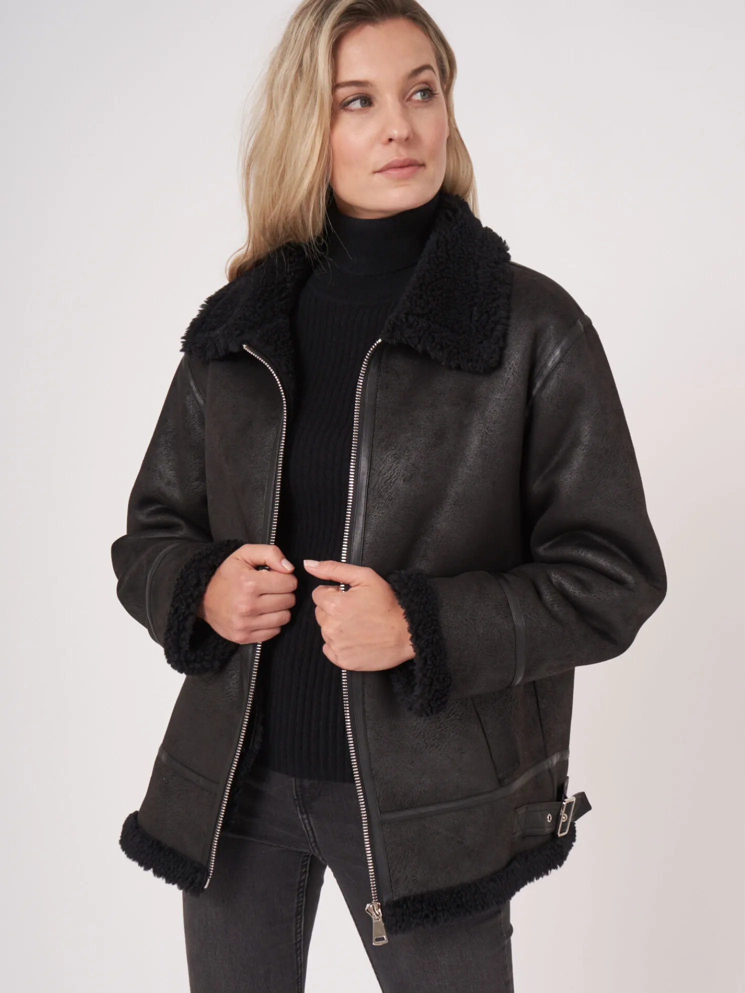Faux Shearling Bikerjas