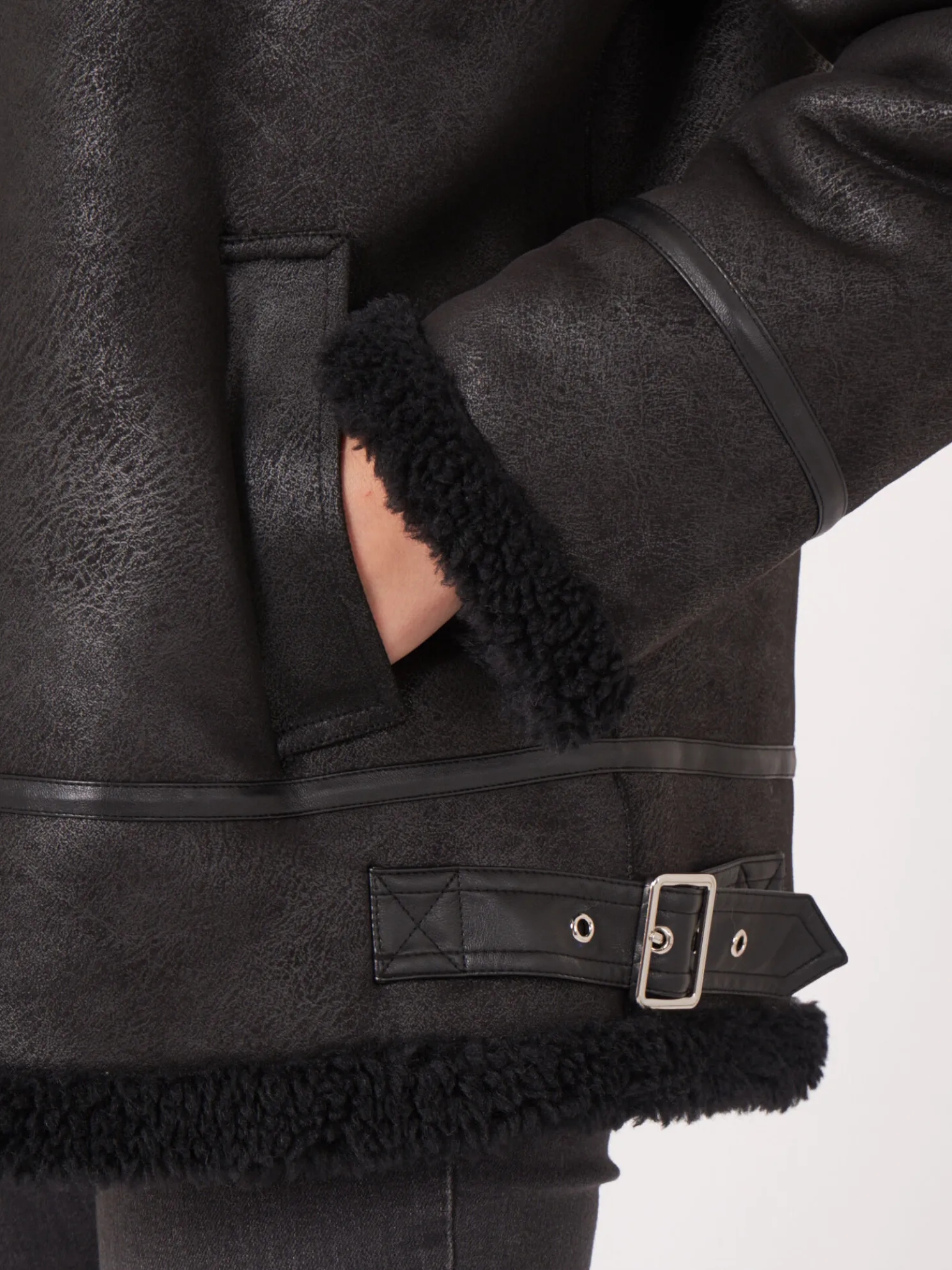 Faux Shearling Bikerjas