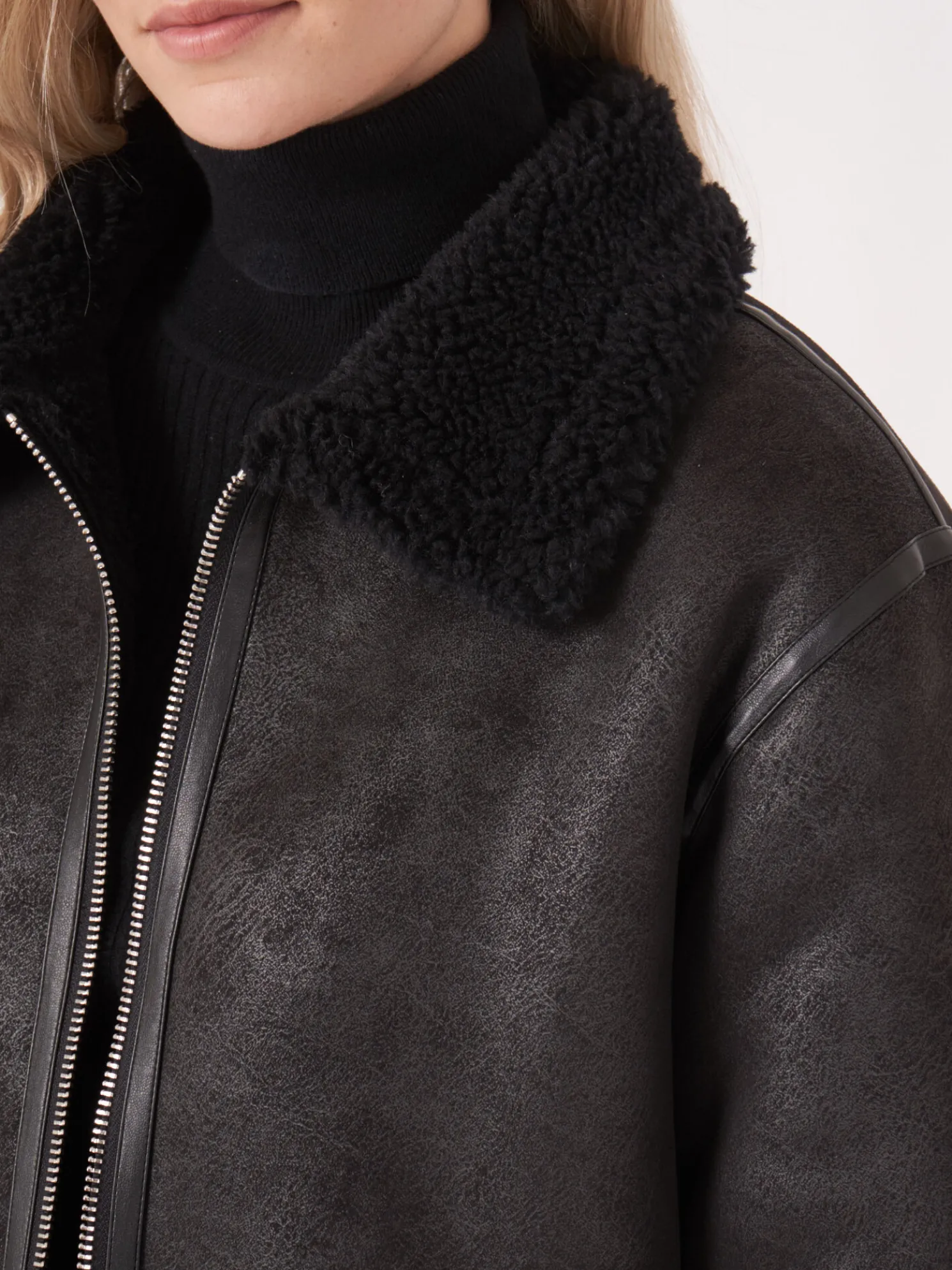 Faux Shearling Bikerjas
