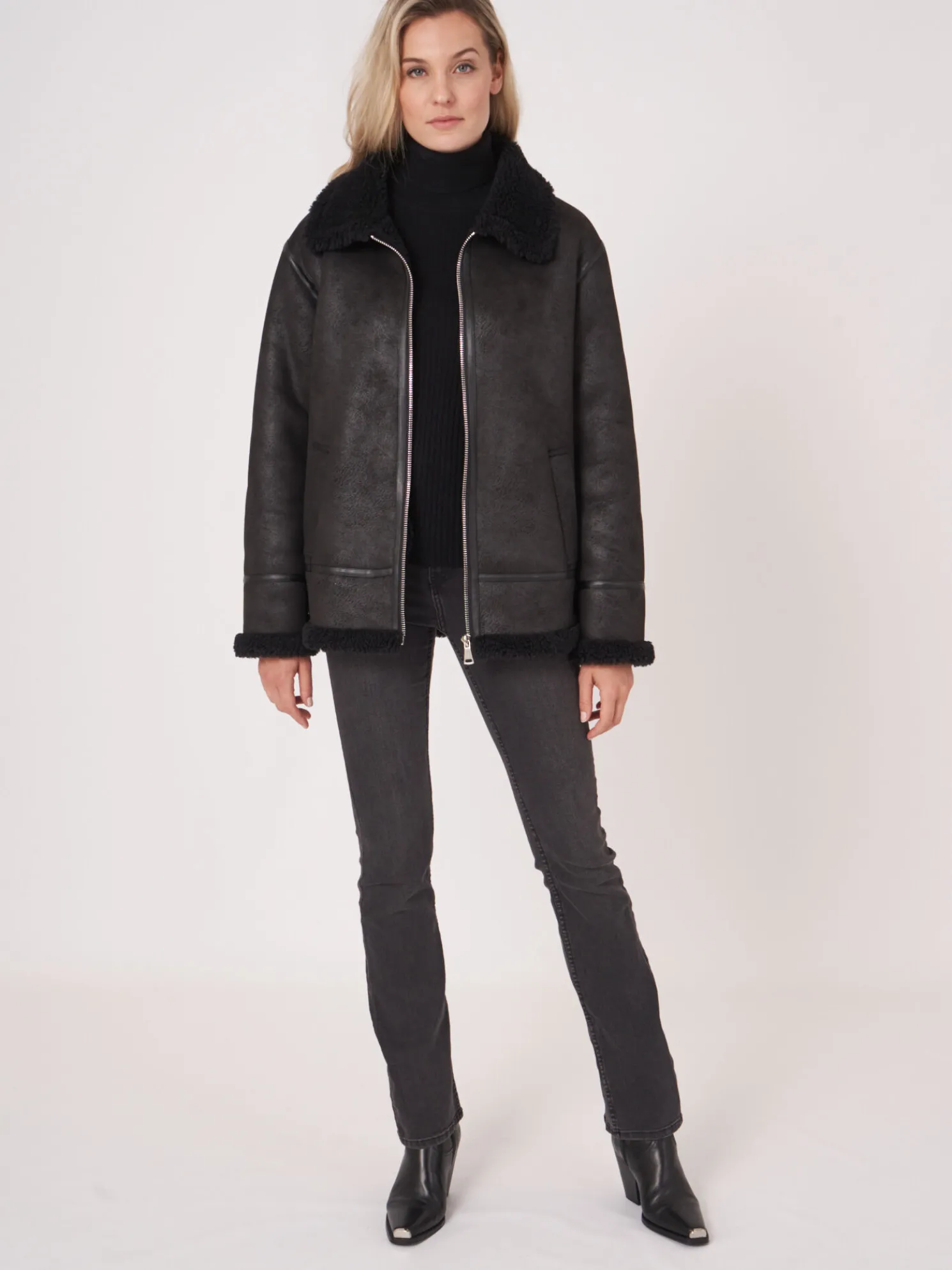 Faux Shearling Bikerjas
