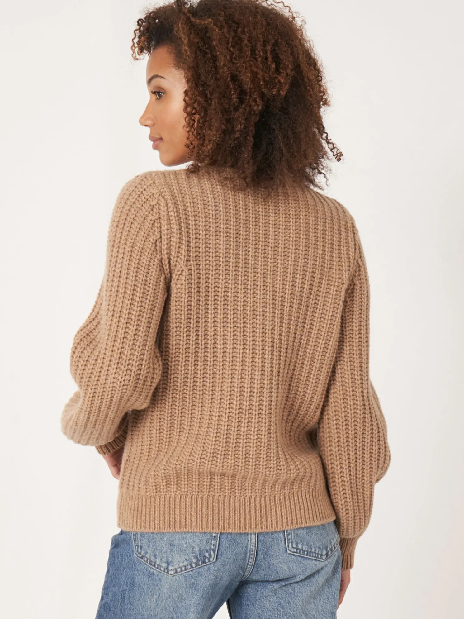 Grof Gebreide Cashmere Trui Met Rib