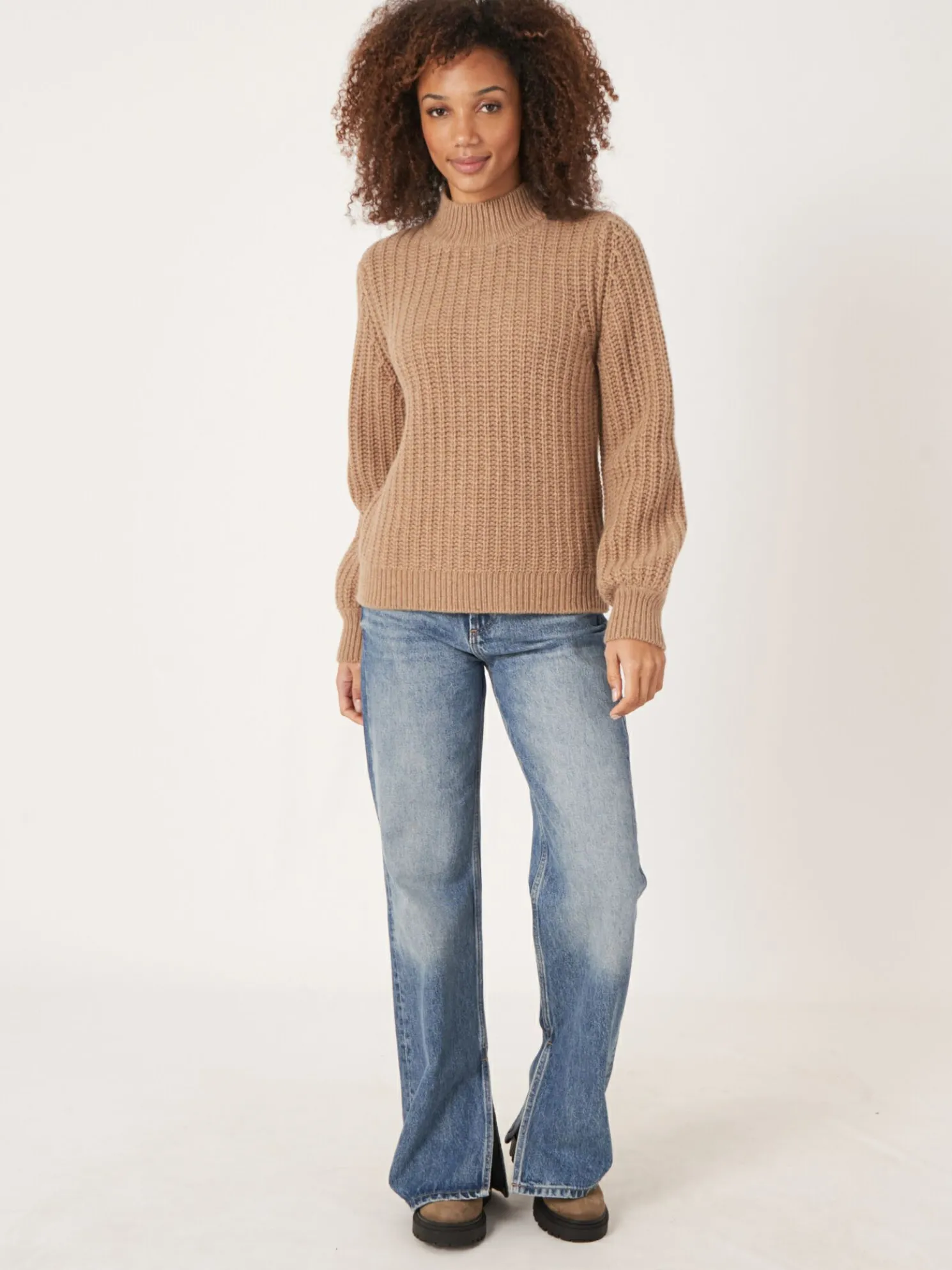 Grof Gebreide Cashmere Trui Met Rib