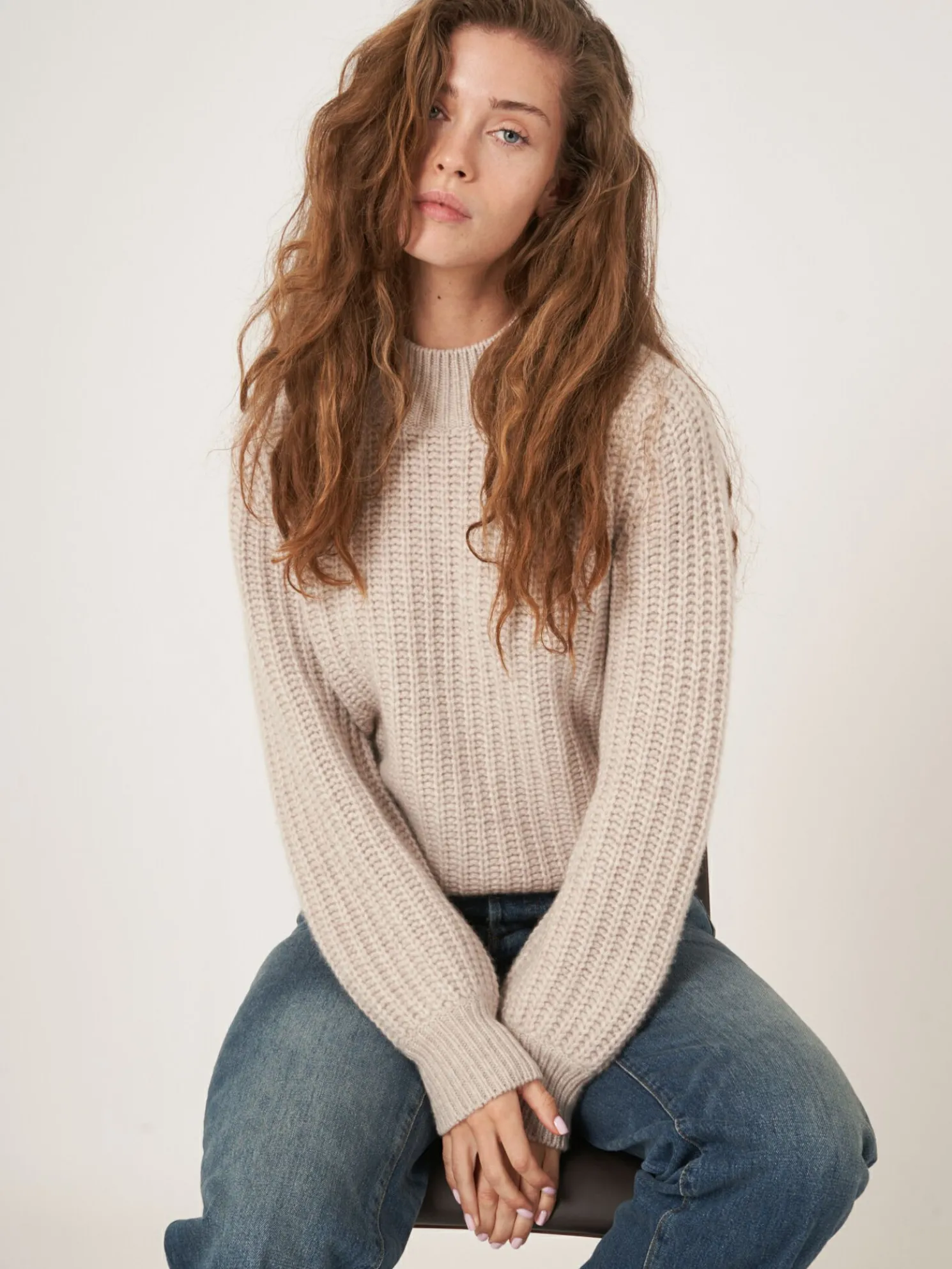 Grof Gebreide Cashmere Trui Met Rib