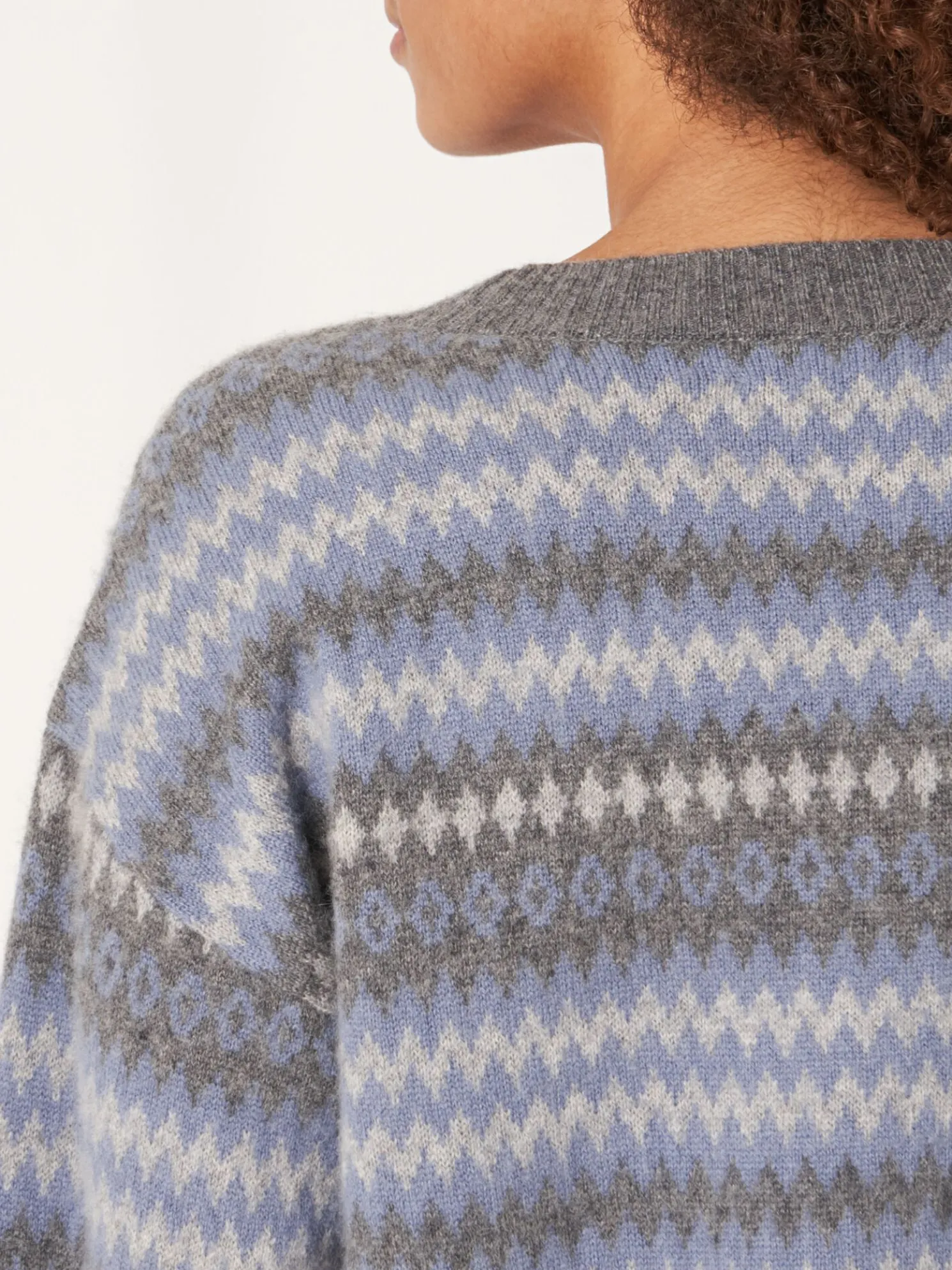 Intarsia Trui Met Strepen En 3/4 Mouwen