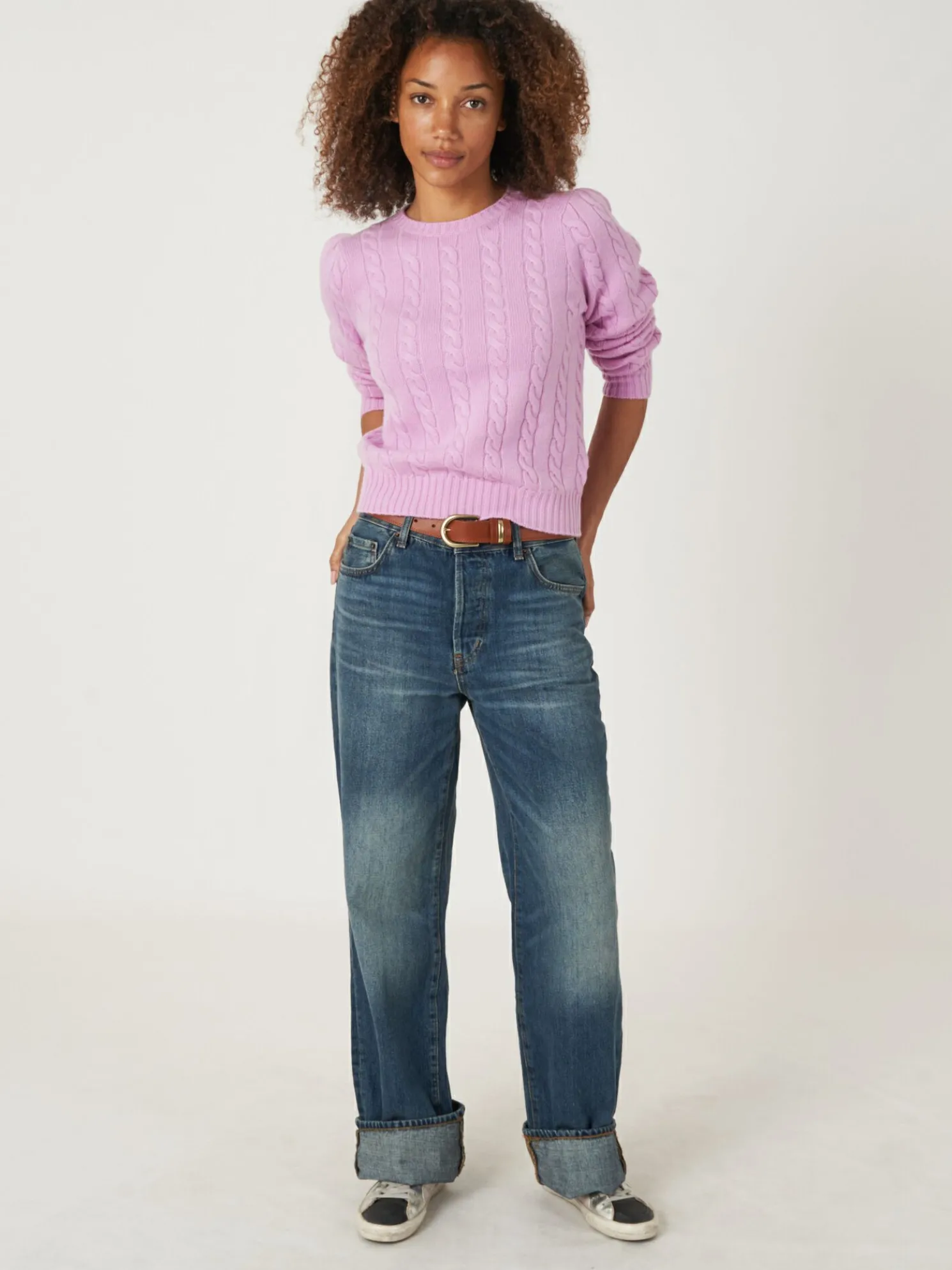 Korte, Gebreide Sweater Met Kabelpatroon Van Cashmeremix