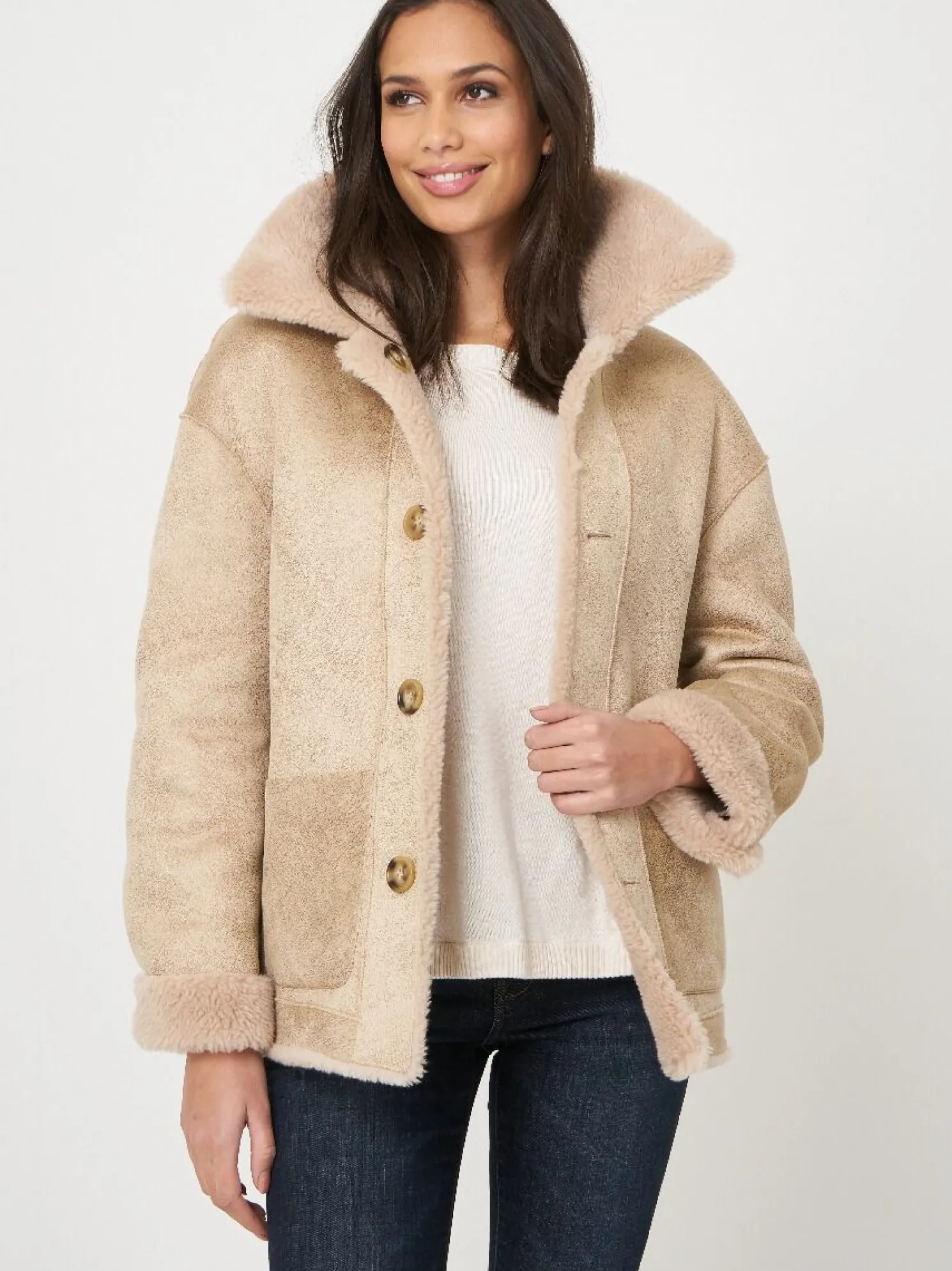 Korte Omkeerbare Faux Shearling Jas