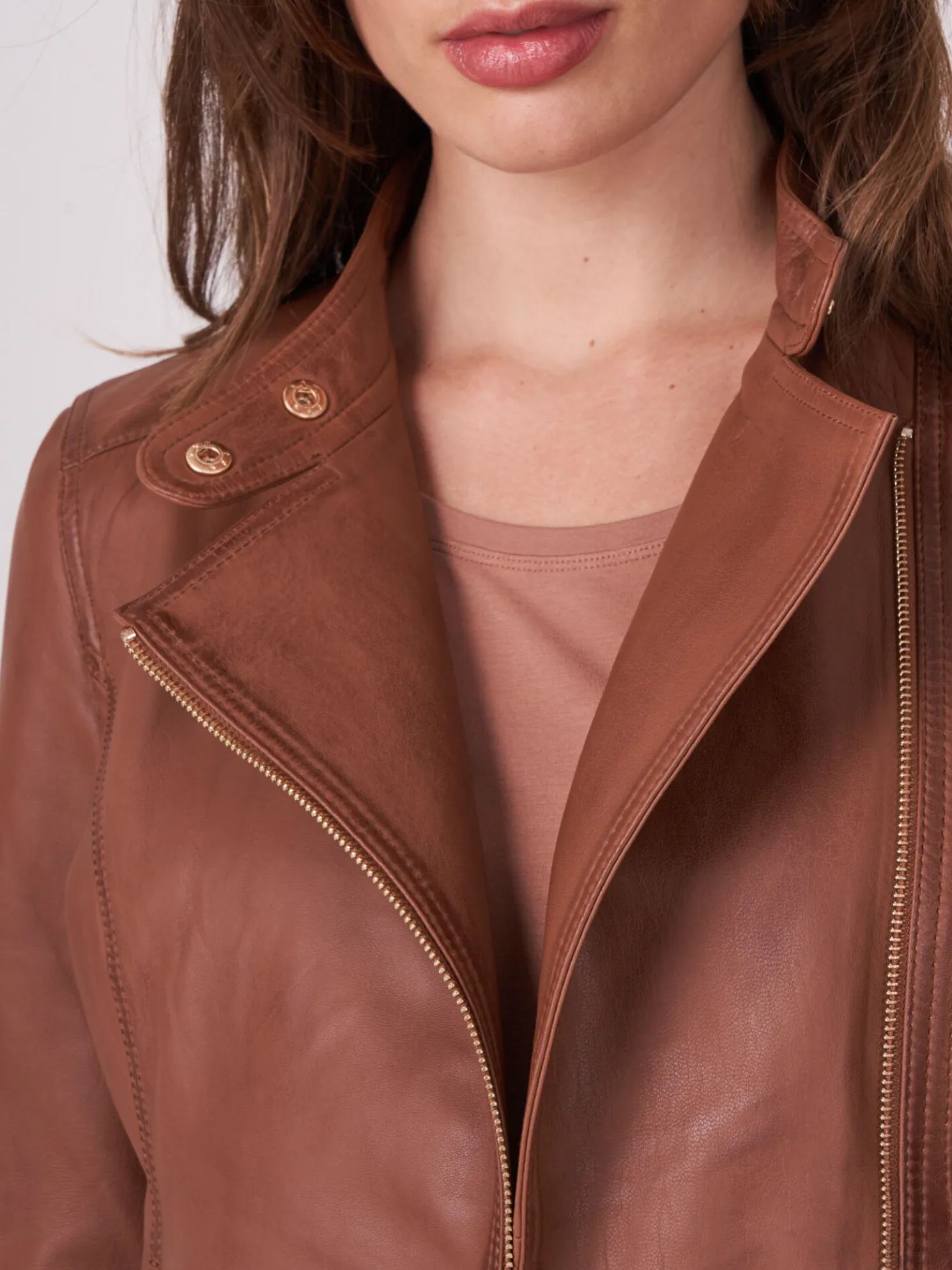 Leren Bikerjack Getailleerd